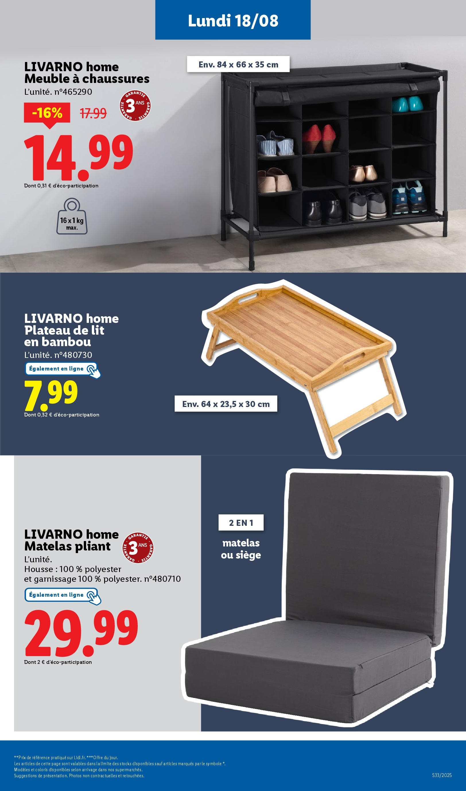 Catalogue LIDL du 13/08/2025 | Promo prospectus en ligne | Page: 63 | Produits: Meuble, Meuble à chaussures, Plateau de lit, Matelas