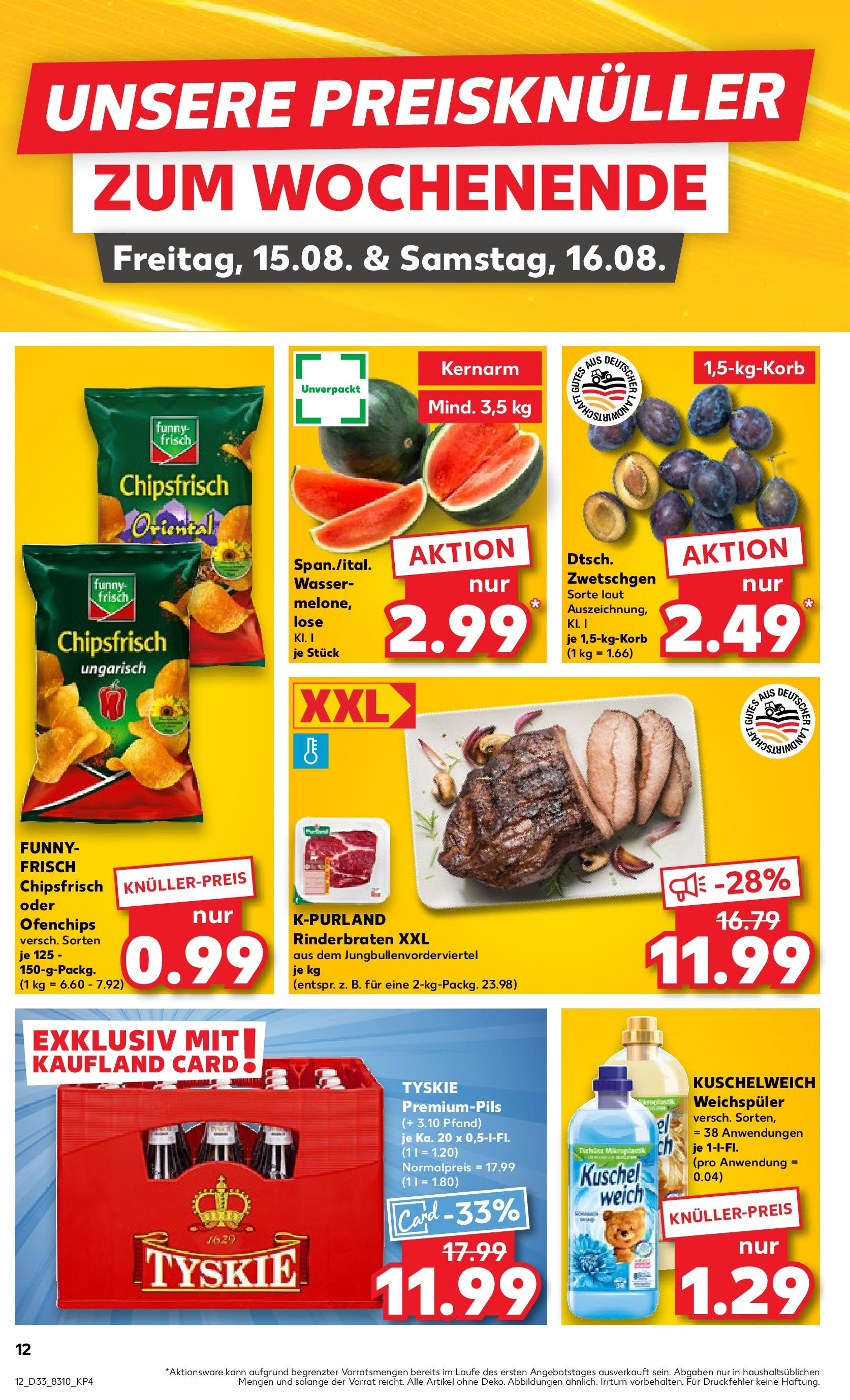 Prospekt Kaufland ab 14.08.2025 » Angebote Online zum Blättern | Seite: 12 | Produkte: Tyskie, Kuschelweich, Weichspüler, Wassermelone