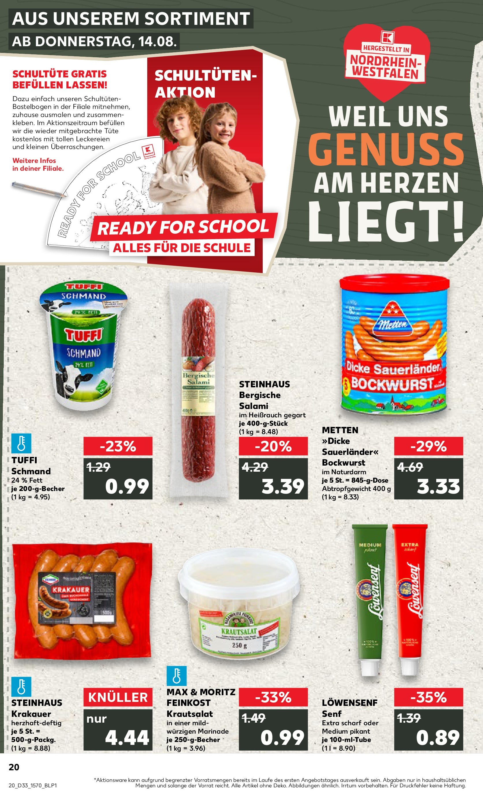 Prospekt Kaufland ab 14.08.2025 » Angebote Online zum Blättern | Seite: 20 | Produkte: Bockwurst, Salami