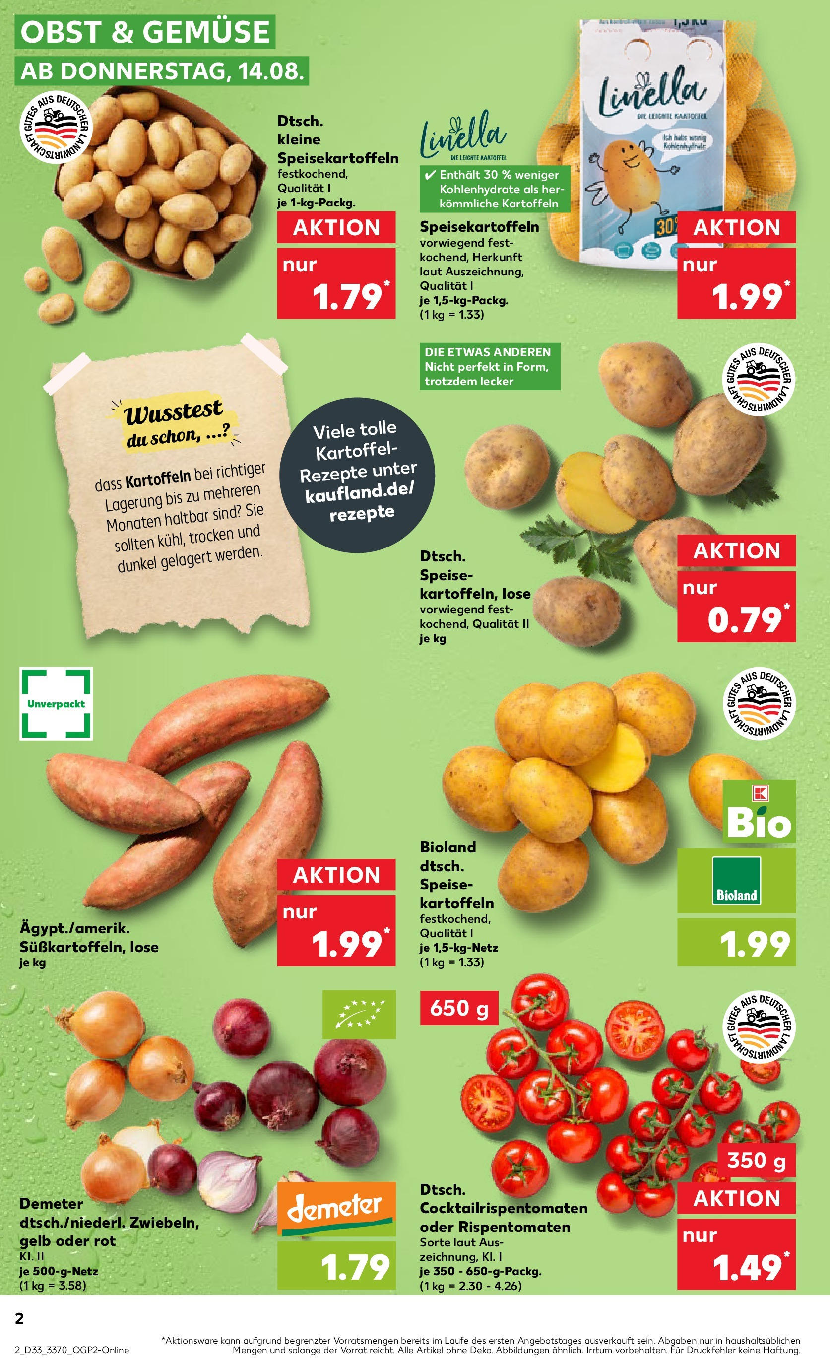 Prospekt Kaufland ab 14.08.2025 » Angebote und Werbung Online | Seite: 2 | Produkte: Kartoffeln, Gemüse, Obst Prospekt Kaufland ab 14.08.2025 » Angebote Online zum Blättern | Seite: 2 | Produkte: Kartoffeln, Gemüse, Obst