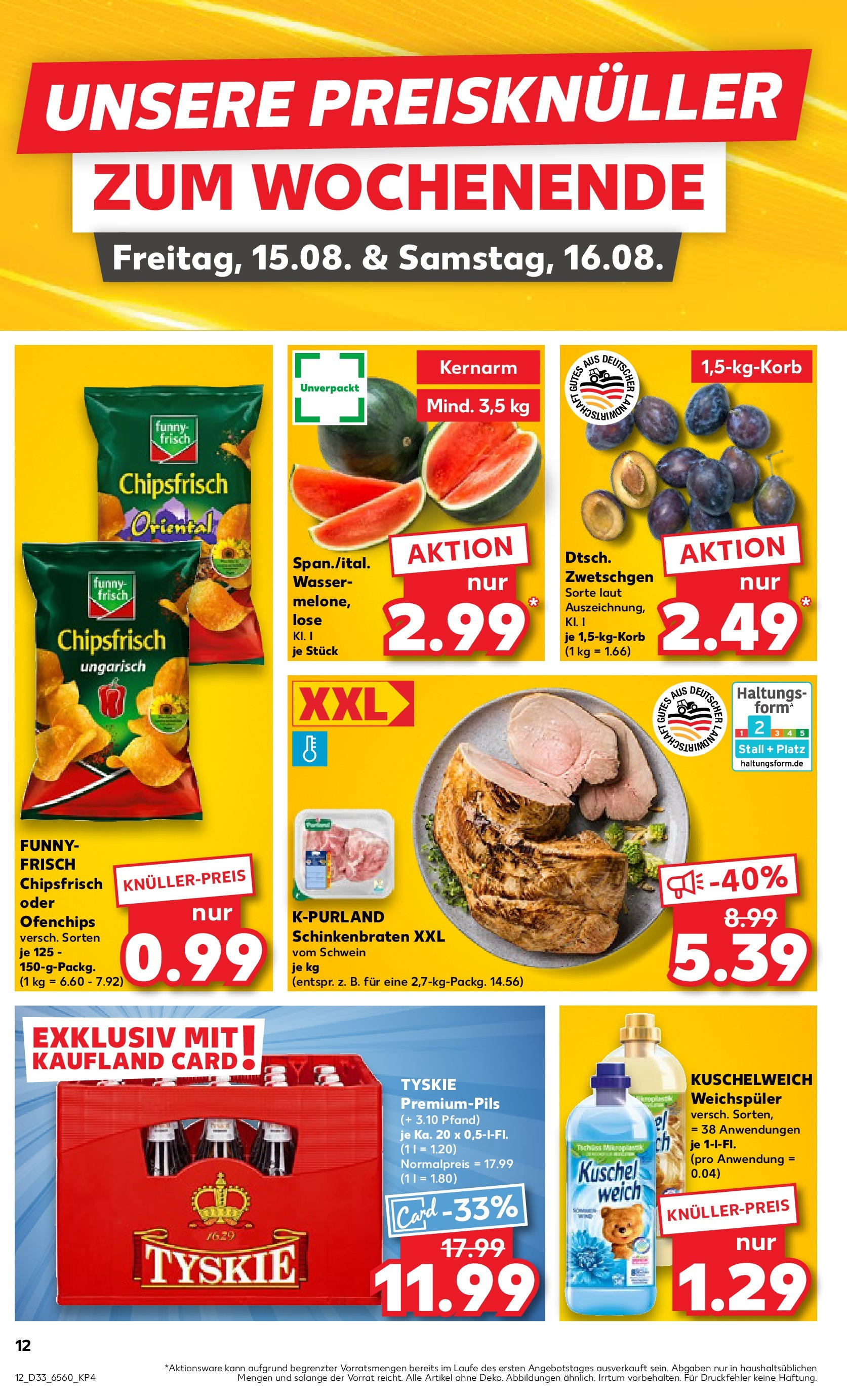 Prospekt Kaufland ab 14.08.2025 » Angebote und Werbung Online | Seite: 12 | Produkte: Tyskie, Kuschelweich, Zwetschgen, Weichspüler Prospekt Kaufland ab 14.08.2025 » Angebote Online zum Blättern | Seite: 12 | Produkte: Tyskie, Kuschelweich, Zwetschgen, Weichspüler