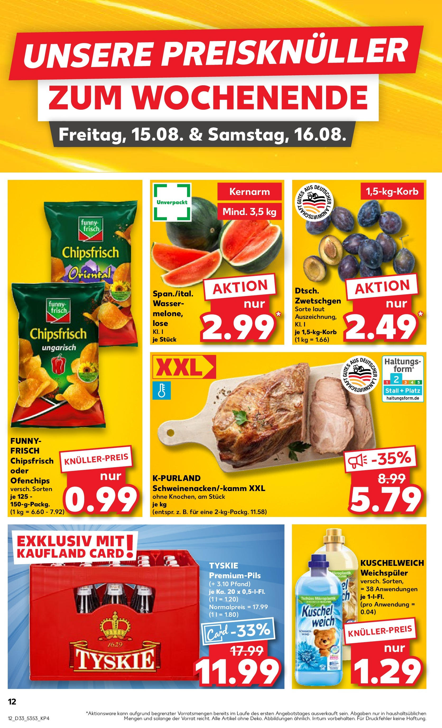 Prospekt Kaufland ab 14.08.2025 » Angebote und Werbung Online | Seite: 12 | Produkte: Kuschelweich, Zwetschgen, Wasser, Chips Prospekt Kaufland ab 14.08.2025 » Angebote Online zum Blättern | Seite: 12 | Produkte: Kuschelweich, Zwetschgen, Wasser, Chips