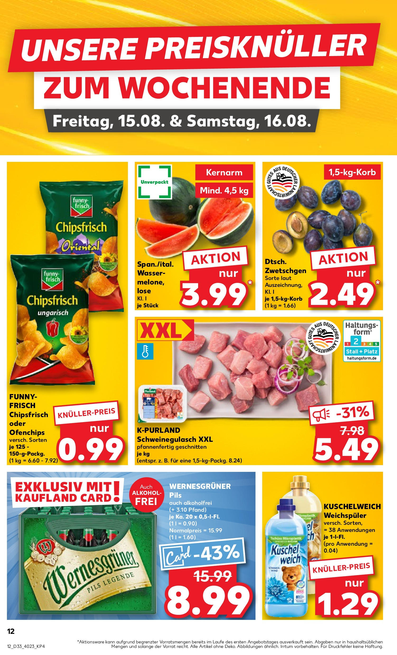Prospekt Kaufland ab 14.08.2025 » Angebote Online zum Blättern | Seite: 12 | Produkte: Funny frisch, Wernesgruner, Weichspüler, Wassermelone
