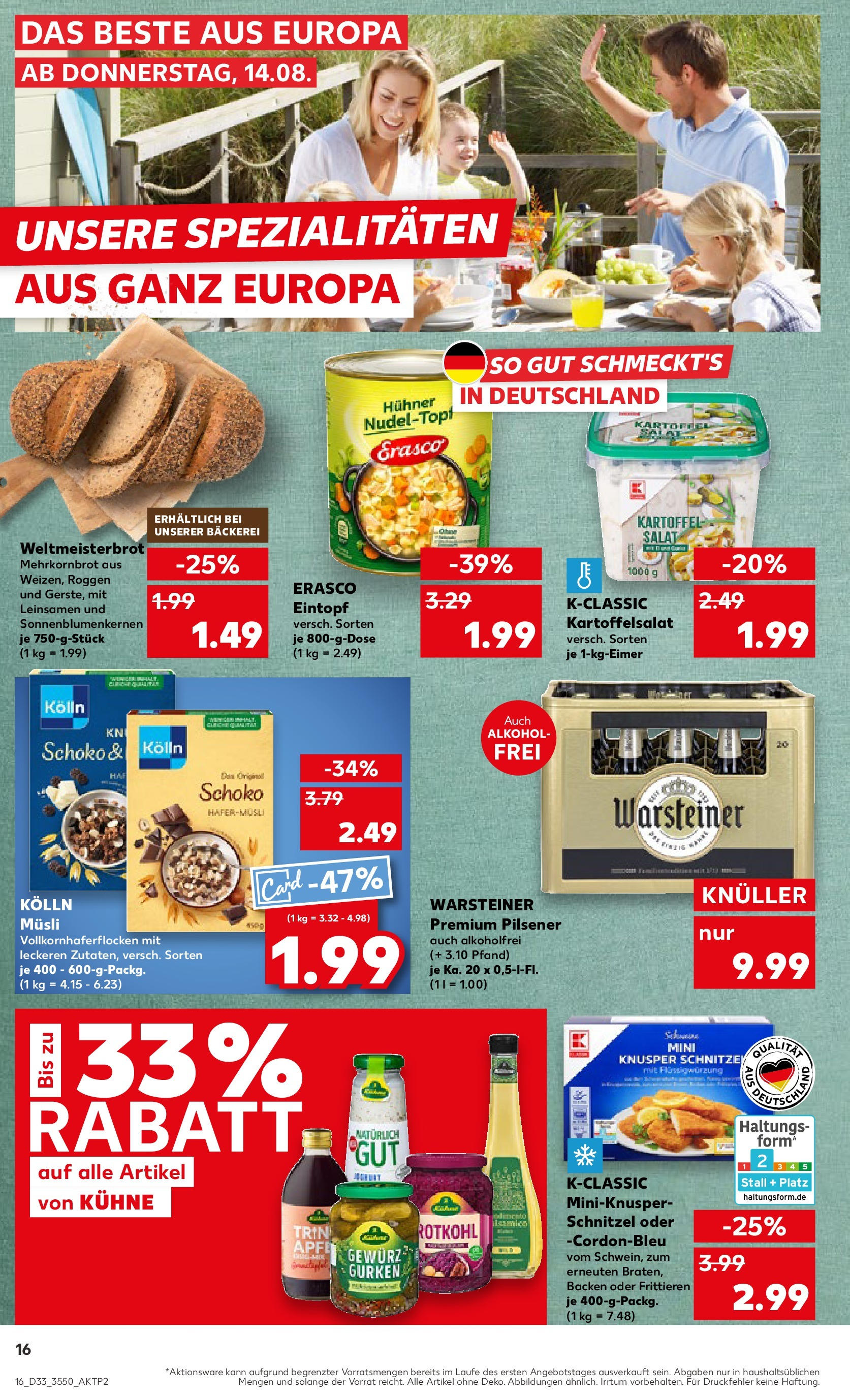 Prospekt Kaufland ab 14.08.2025 » Angebote und Werbung Online | Seite: 16 | Produkte: Kolln, Rotkohl, Warsteiner, Erasco Prospekt Kaufland ab 14.08.2025 » Angebote Online zum Blättern | Seite: 16 | Produkte: Kolln, Rotkohl, Warsteiner, Erasco