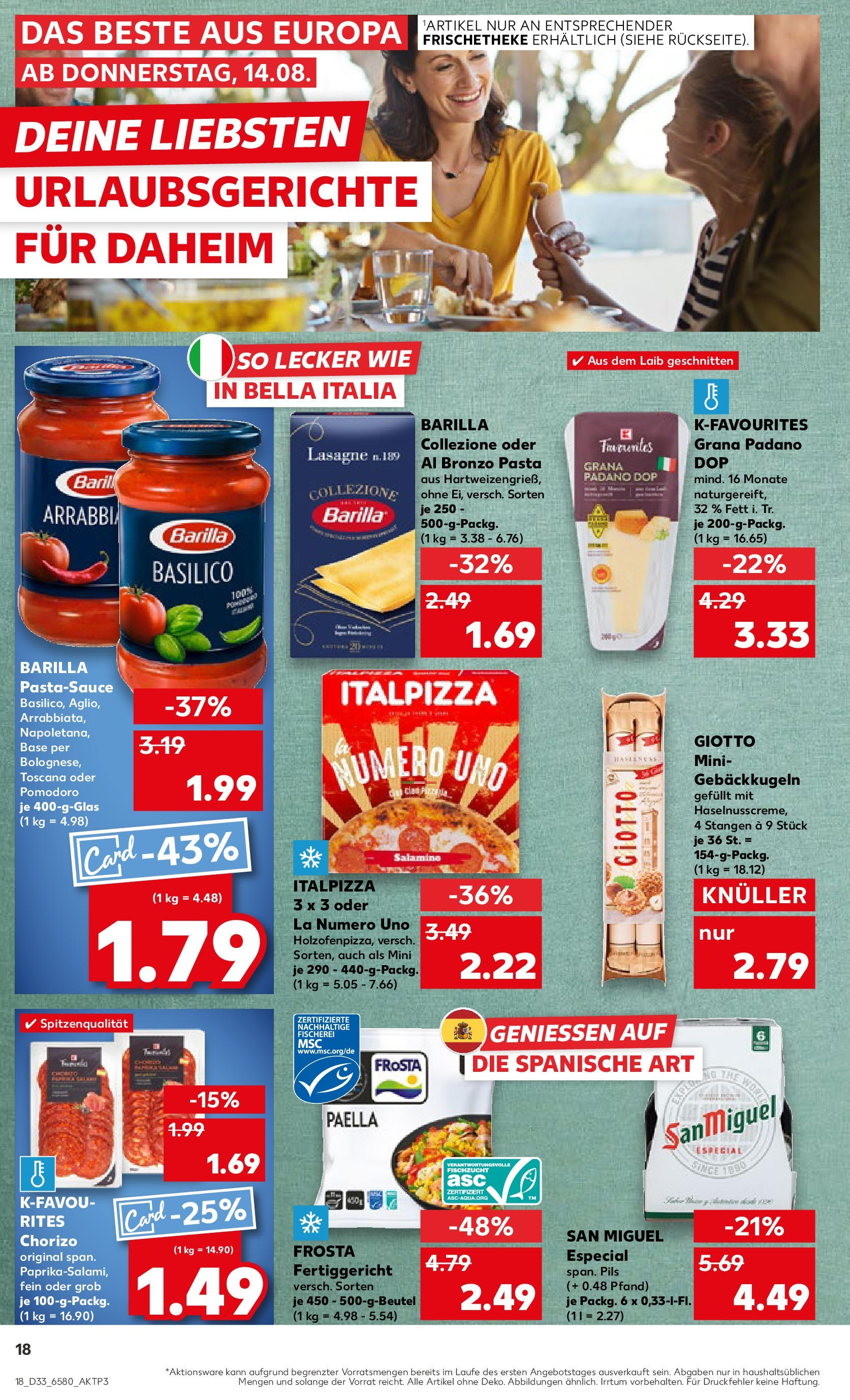 Prospekt Kaufland ab 14.08.2025 » Angebote und Werbung Online | Seite: 18 | Produkte: Barilla, Frosta, Pasta, Pizza Prospekt Kaufland ab 14.08.2025 » Angebote Online zum Blättern | Seite: 18 | Produkte: Barilla, Frosta, Pasta, Pizza