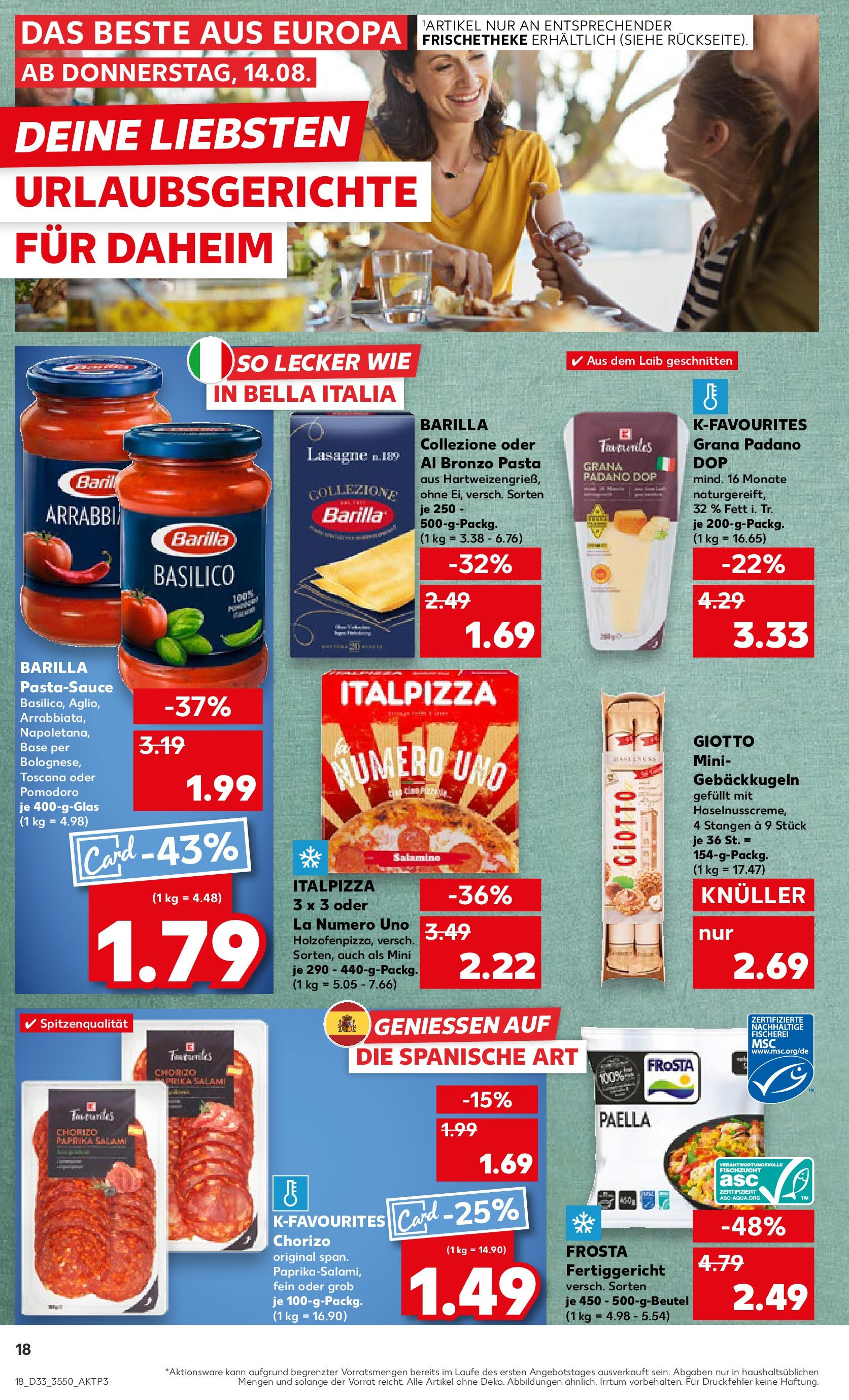 Prospekt Kaufland ab 14.08.2025 » Angebote und Werbung Online | Seite: 18 | Produkte: Barilla, Frosta, Pasta, Salami Prospekt Kaufland ab 14.08.2025 » Angebote Online zum Blättern | Seite: 18 | Produkte: Barilla, Frosta, Pasta, Salami