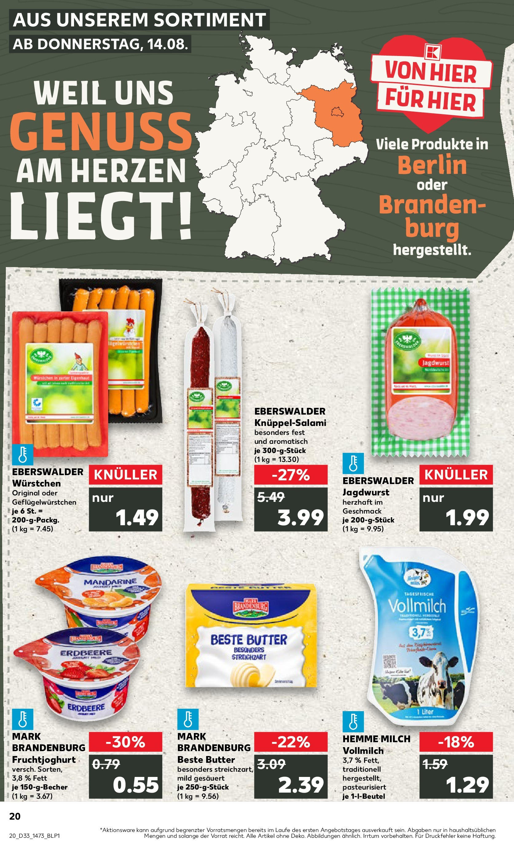 Prospekt Kaufland ab 14.08.2025 » Angebote und Werbung Online | Seite: 20 | Produkte: Milch, Butter, Fruchtjoghurt Prospekt Kaufland ab 14.08.2025 » Angebote Online zum Blättern | Seite: 20 | Produkte: Milch, Butter, Fruchtjoghurt