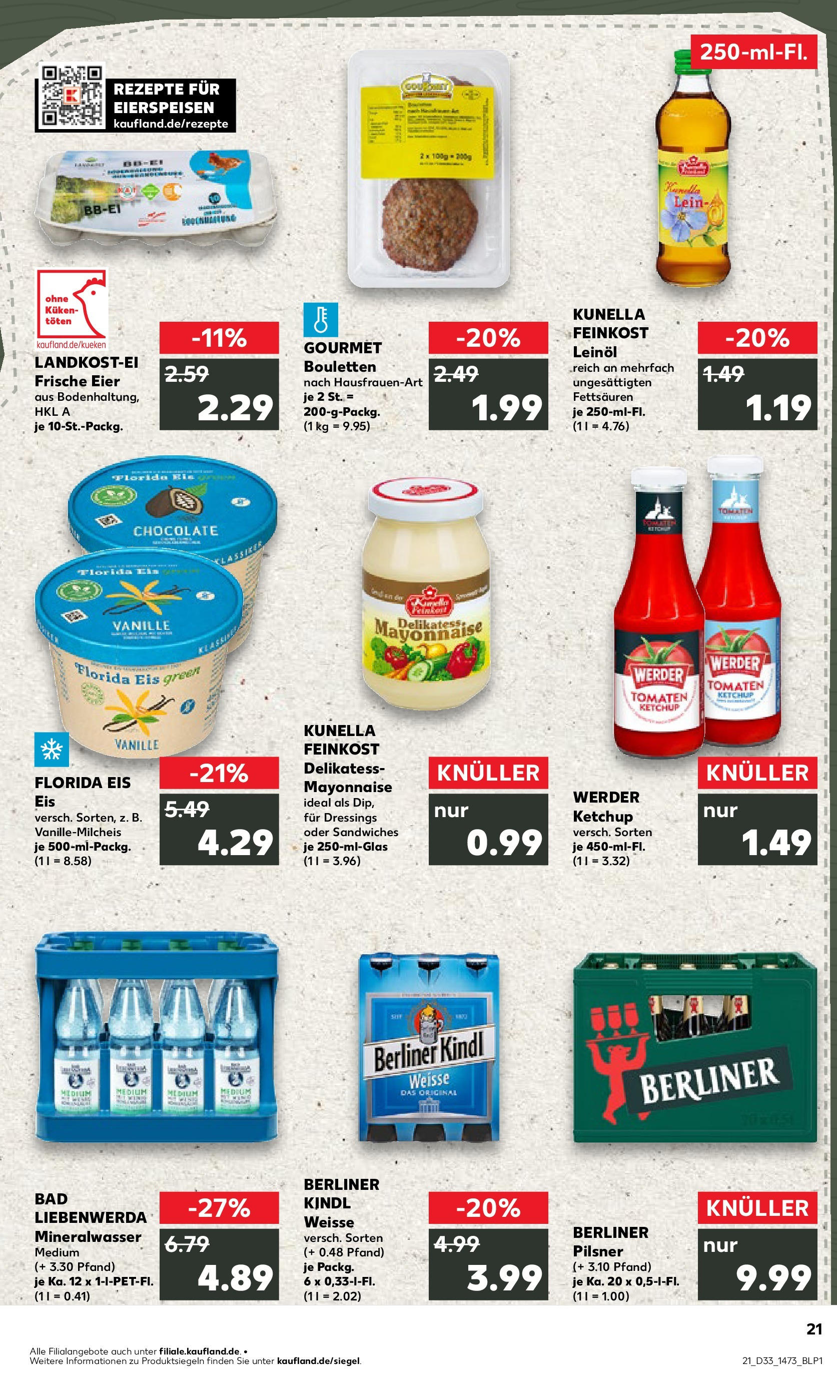 Prospekt Kaufland ab 14.08.2025 » Angebote und Werbung Online | Seite: 21 | Produkte: Leinöl, Tomaten, Mayonnaise, Berliner pilsner Prospekt Kaufland ab 14.08.2025 » Angebote Online zum Blättern | Seite: 21 | Produkte: Leinöl, Tomaten, Mayonnaise, Berliner pilsner