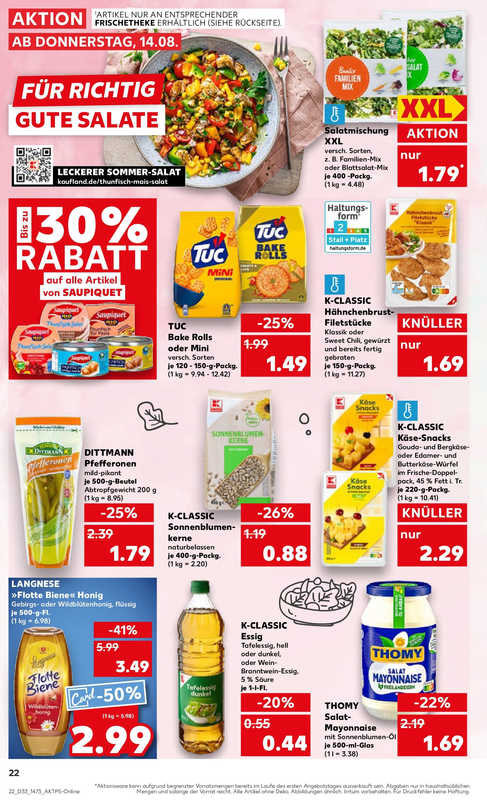 Prospekt Kaufland ab 14.08.2025 » Angebote und Werbung Online | Seite: 24 | Produkte: Thunfisch, Gouda, Edamer, Salat Prospekt Kaufland ab 14.08.2025 » Angebote Online zum Blättern | Seite: 24 | Produkte: Thunfisch, Gouda, Edamer, Salat