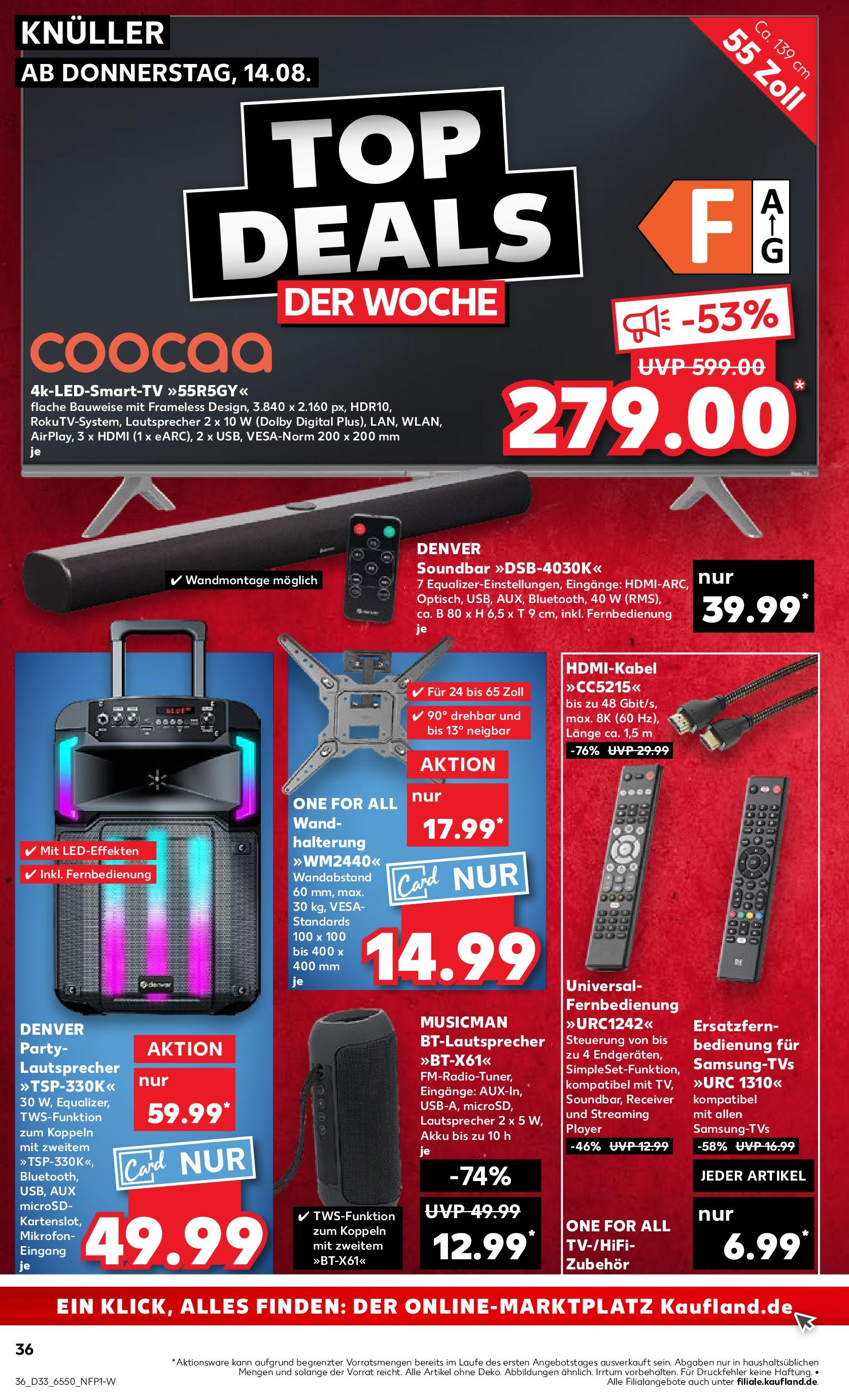 Prospekt Kaufland ab 14.08.2025 » Angebote und Werbung Online | Seite: 36 | Produkte: Mikrofon, Soundbar, Receiver, Player Prospekt Kaufland ab 14.08.2025 » Angebote Online zum Blättern | Seite: 36 | Produkte: Mikrofon, Soundbar, Receiver, Player