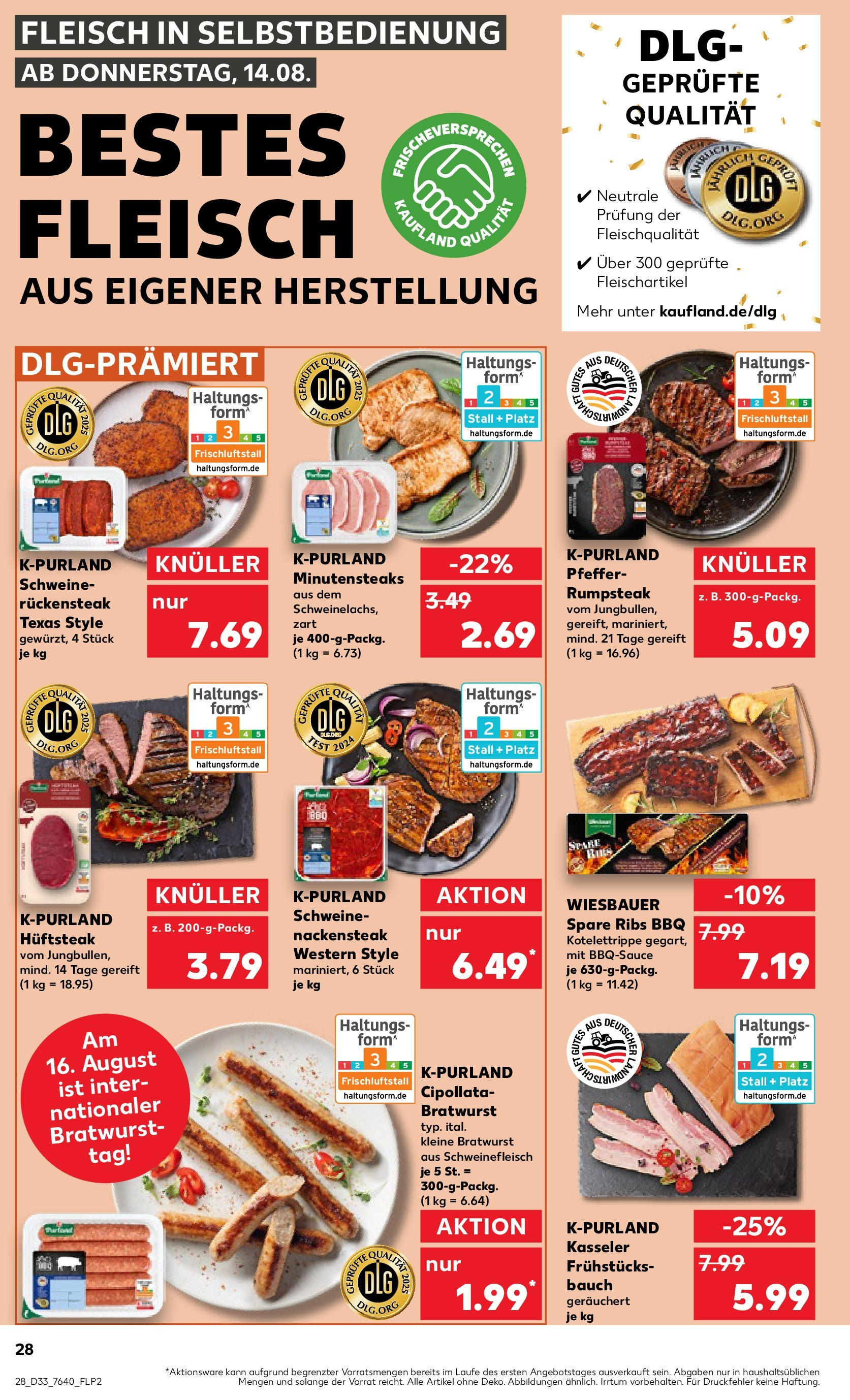 Prospekt Kaufland ab 14.08.2025 » Angebote und Werbung Online | Seite: 28 | Produkte: Rumpsteak, Bratwurst, Schweinefleisch, Fleisch Prospekt Kaufland ab 14.08.2025 » Angebote Online zum Blättern | Seite: 28 | Produkte: Rumpsteak, Bratwurst, Schweinefleisch, Fleisch