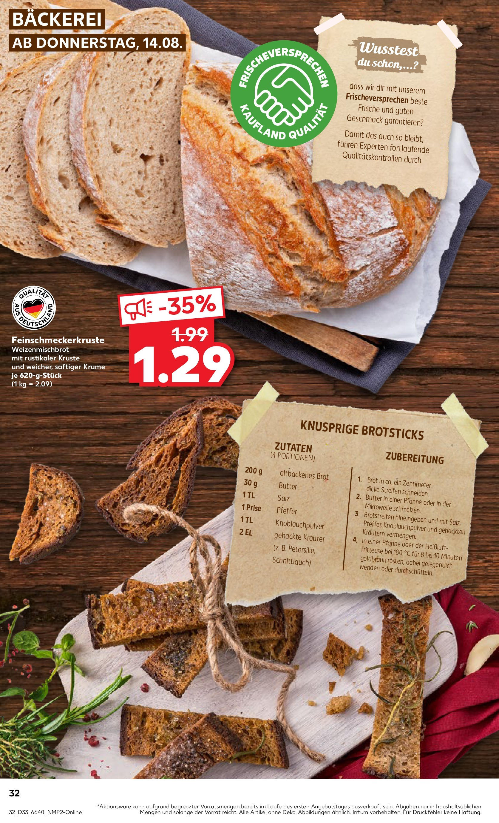 Prospekt Kaufland ab 14.08.2025 » Angebote und Werbung Online | Seite: 32 | Produkte: Bäckerei, Butter, Salz, Fritteuse Prospekt Kaufland ab 14.08.2025 » Angebote Online zum Blättern | Seite: 32 | Produkte: Bäckerei, Butter, Salz, Fritteuse