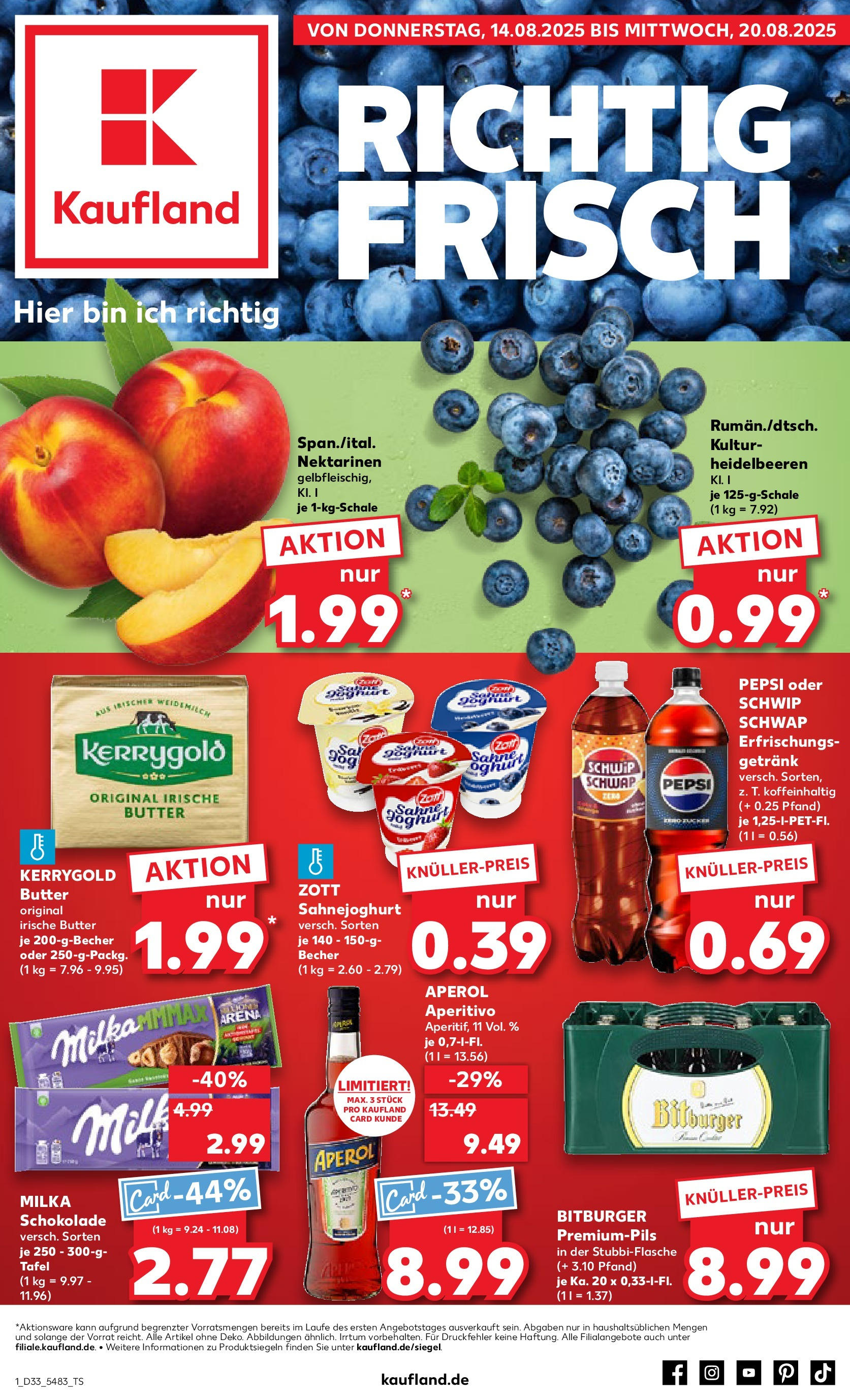 Prospekt Kaufland ab 14.08.2025 » Angebote Online zum Blättern | Seite: 1 | Produkte: Butter, Schwip schwap, Milka, Kerrygold butter