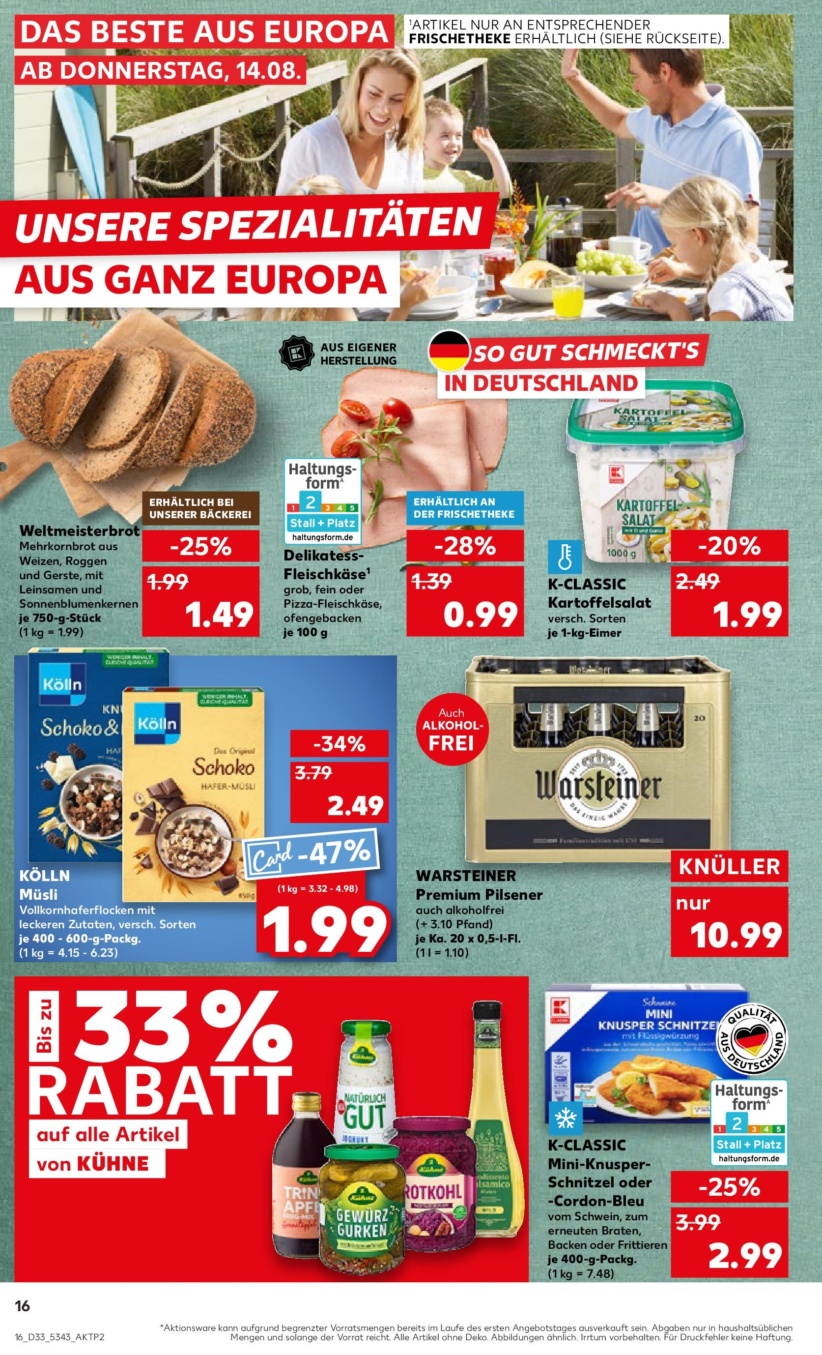 Prospekt Kaufland ab 14.08.2025 » Angebote Online zum Blättern | Seite: 16 | Produkte: Kolln, Rotkohl, Schnitzel, Warsteiner