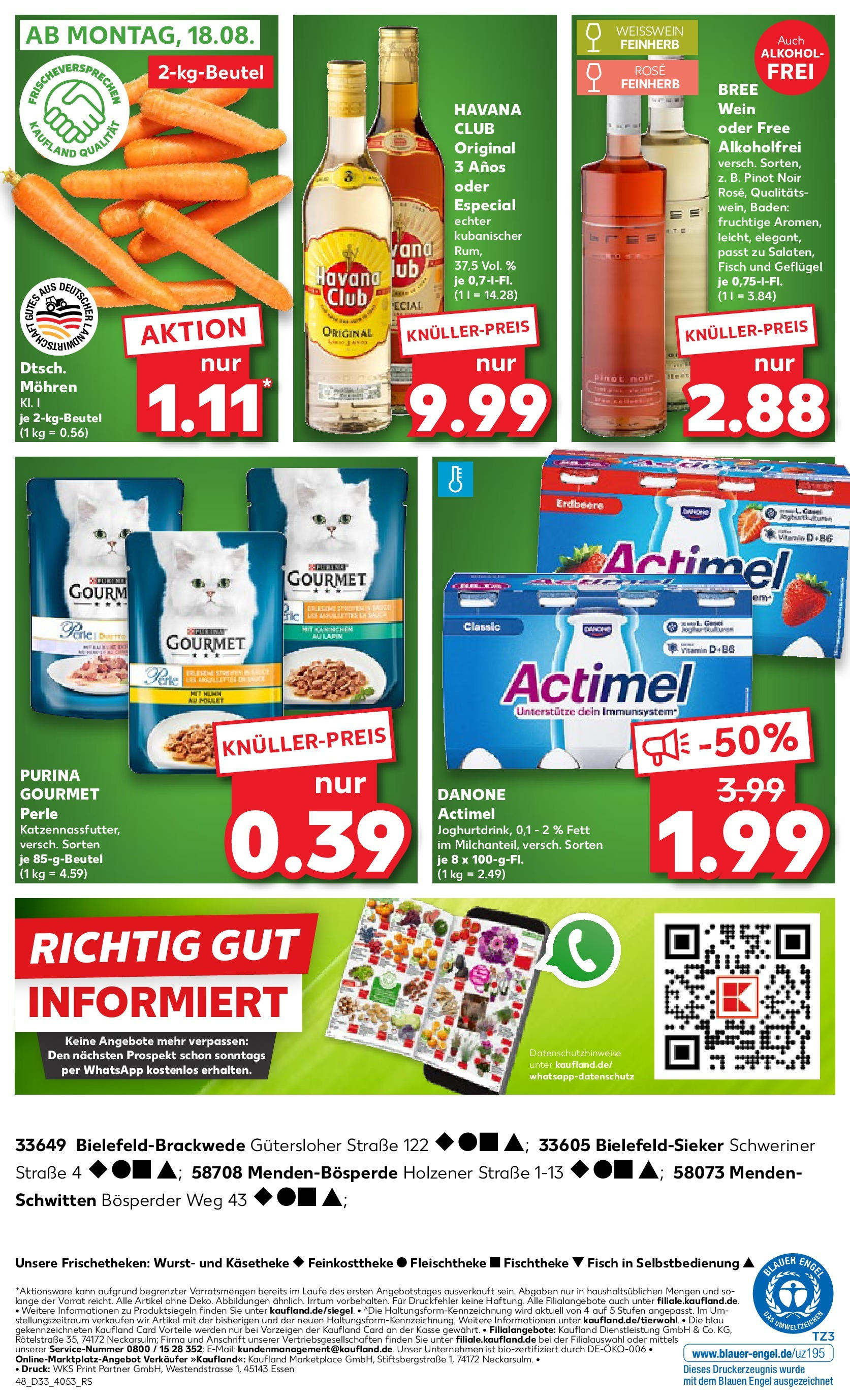Prospekt Kaufland ab 14.08.2025 » Angebote Online zum Blättern | Seite: 48 | Produkte: Actimel, Kaninchen, Weißwein, Rum