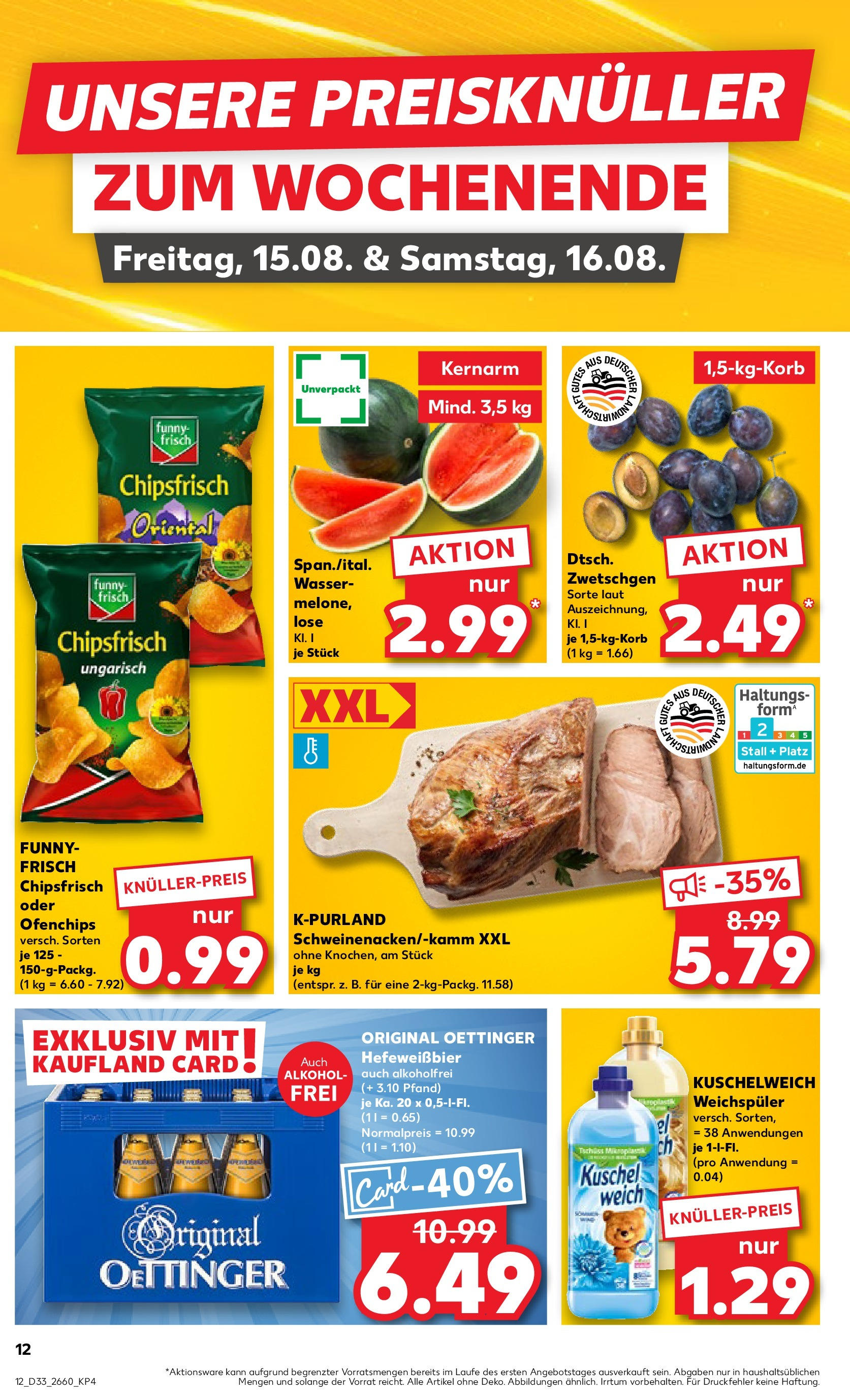 Prospekt Kaufland ab 14.08.2025 » Angebote Online zum Blättern | Seite: 12 | Produkte: Zwetschgen, Oettinger, Wasser, Weichspüler