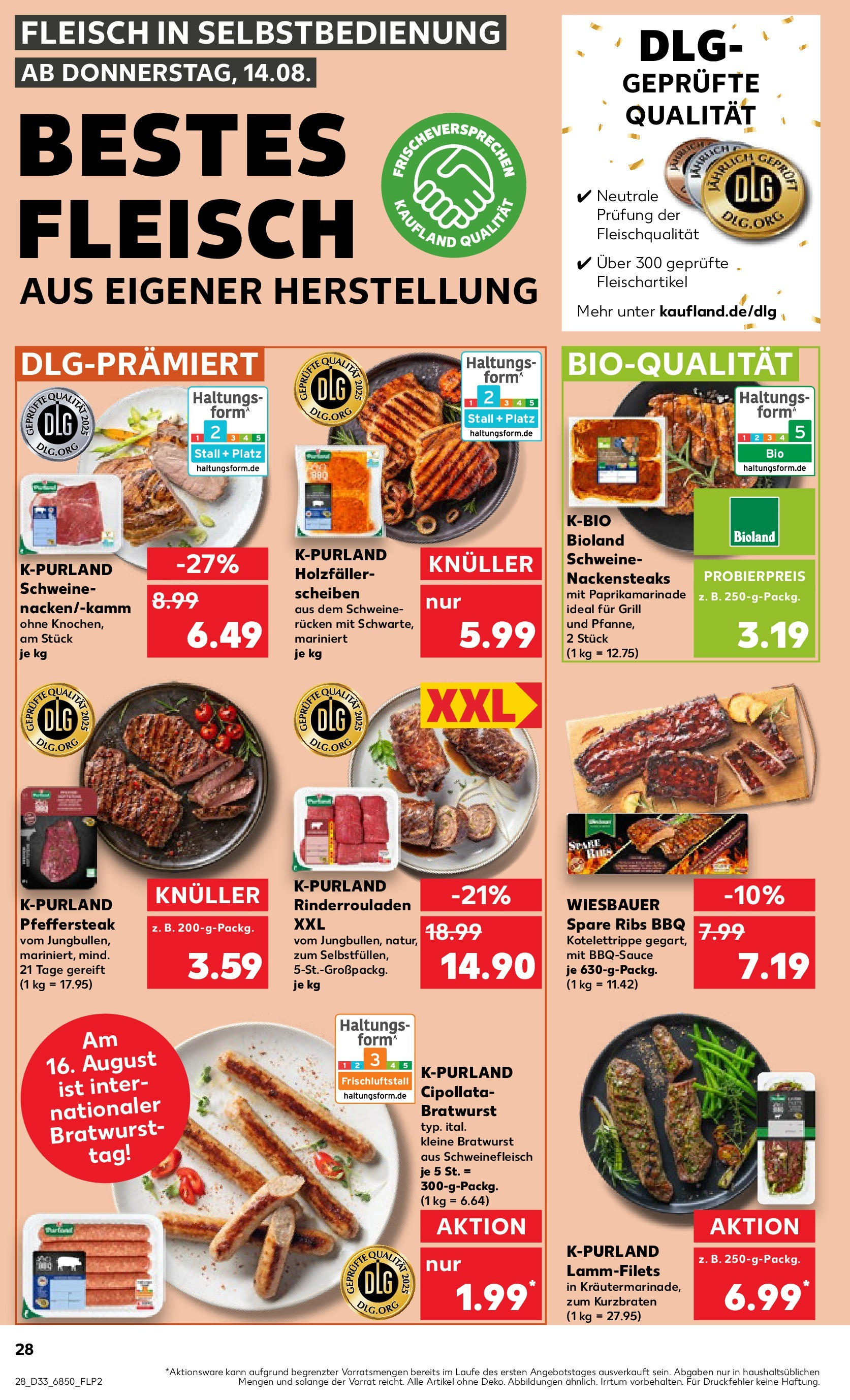 Prospekt Kaufland ab 18.08.2025 » Angebote Online zum Blättern | Seite: 41 | Produkte: Rinderrouladen, Bratwurst, Schweinefleisch, Steak