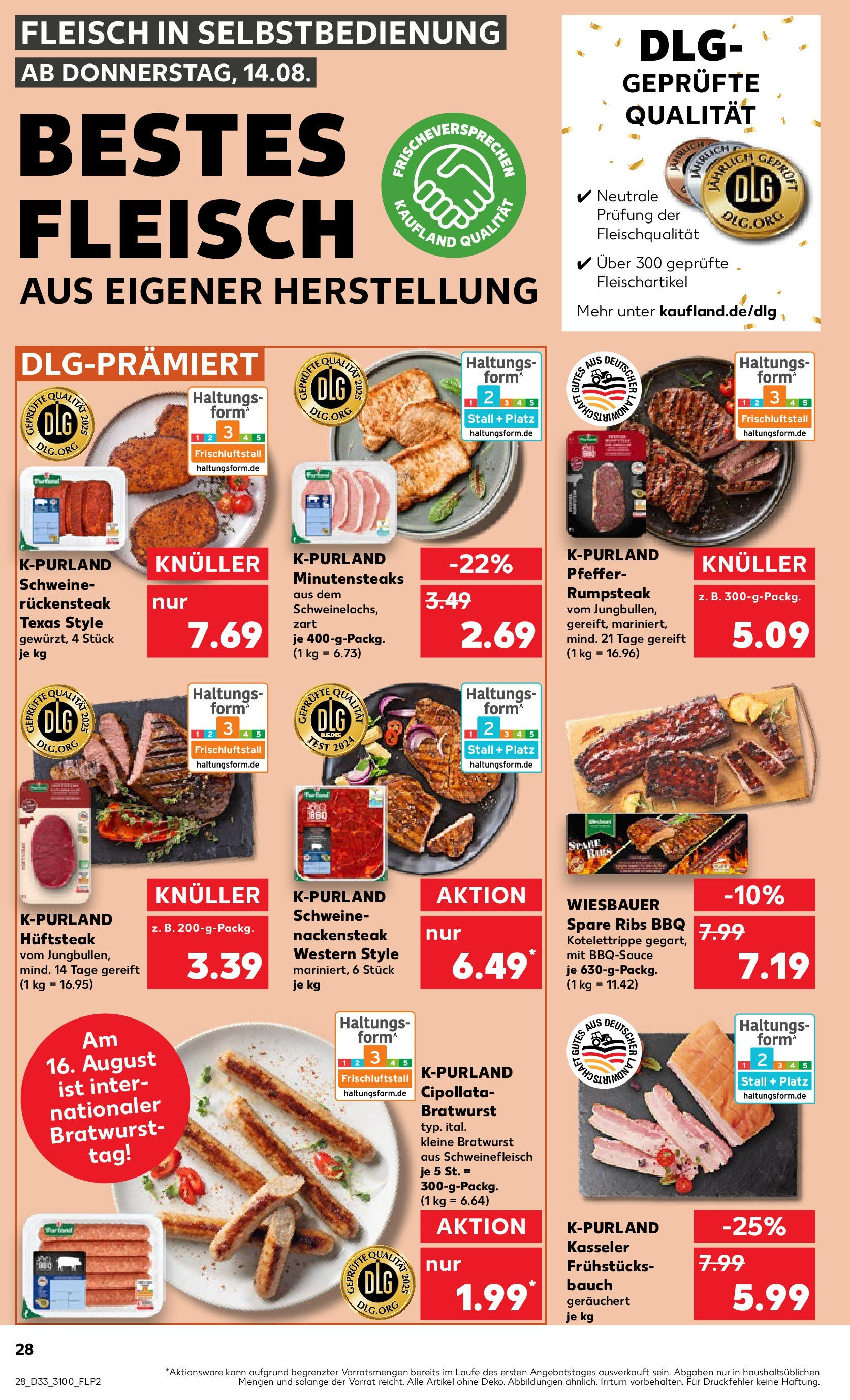 Prospekt Kaufland ab 14.08.2025 » Angebote Online zum Blättern | Seite: 28 | Produkte: Rumpsteak, Spare ribs, Pfeffer, Schweinefleisch