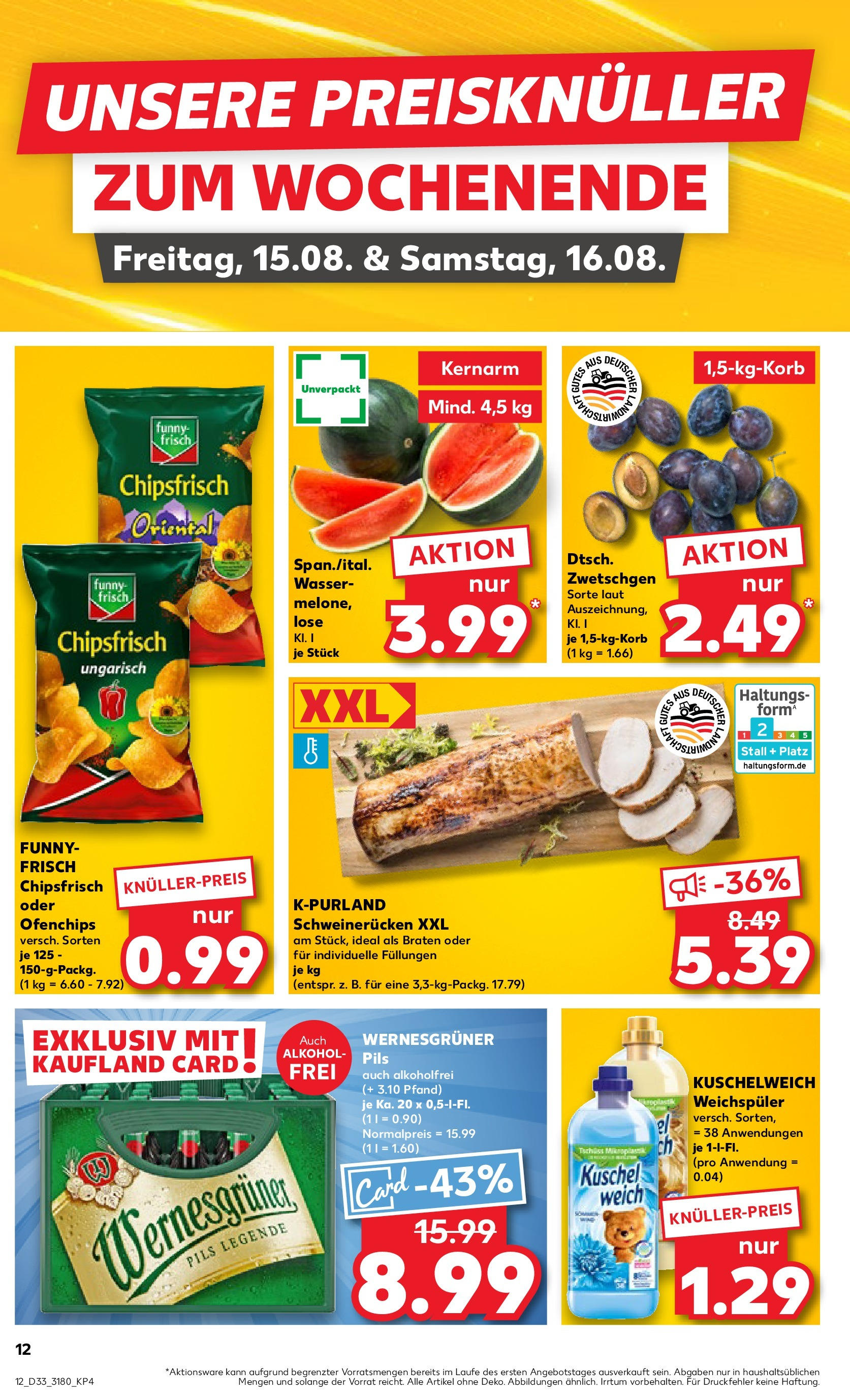 Prospekt Kaufland ab 14.08.2025 » Angebote Online zum Blättern | Seite: 12 | Produkte: Funny frisch, Kuschelweich, Zwetschgen, Wasser