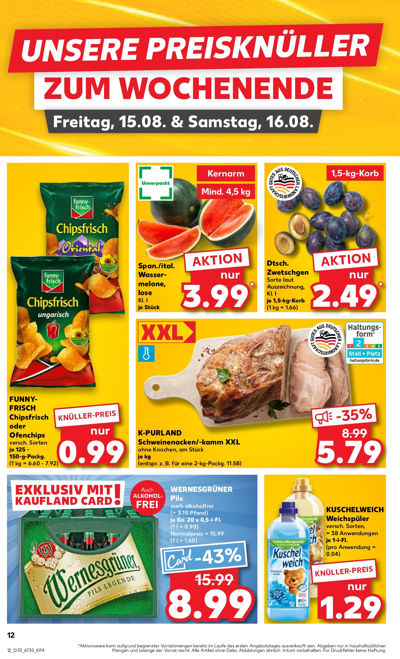 Prospekt Kaufland ab 14.08.2025 » Angebote Online zum Blättern | Seite: 12 | Produkte: Zwetschgen, Weichspüler, Wassermelone, Chips