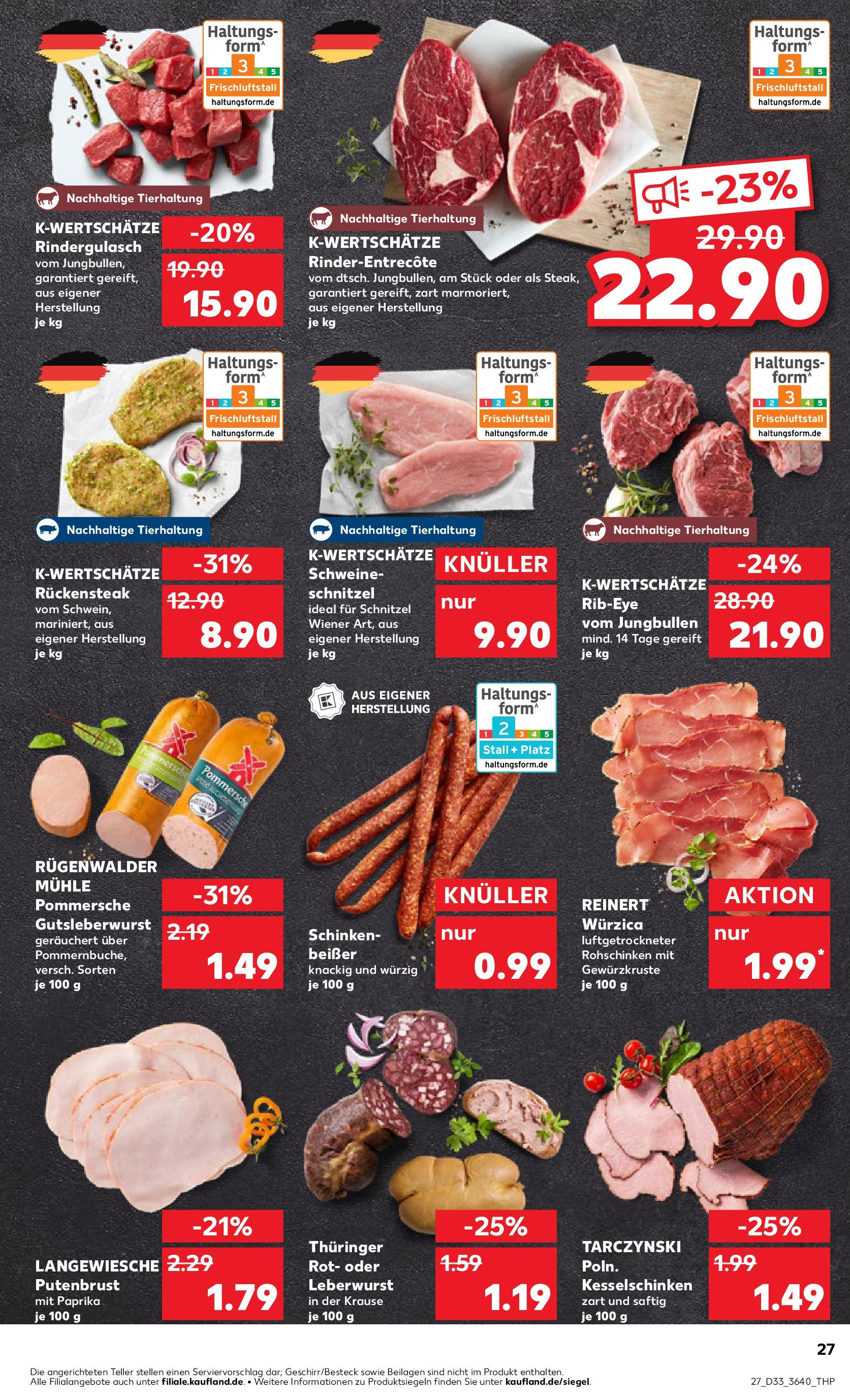 Prospekt Kaufland ab 14.08.2025 » Angebote Online zum Blättern | Seite: 27 | Produkte: Rindergulasch, Schnitzel, Paprika, Schinken