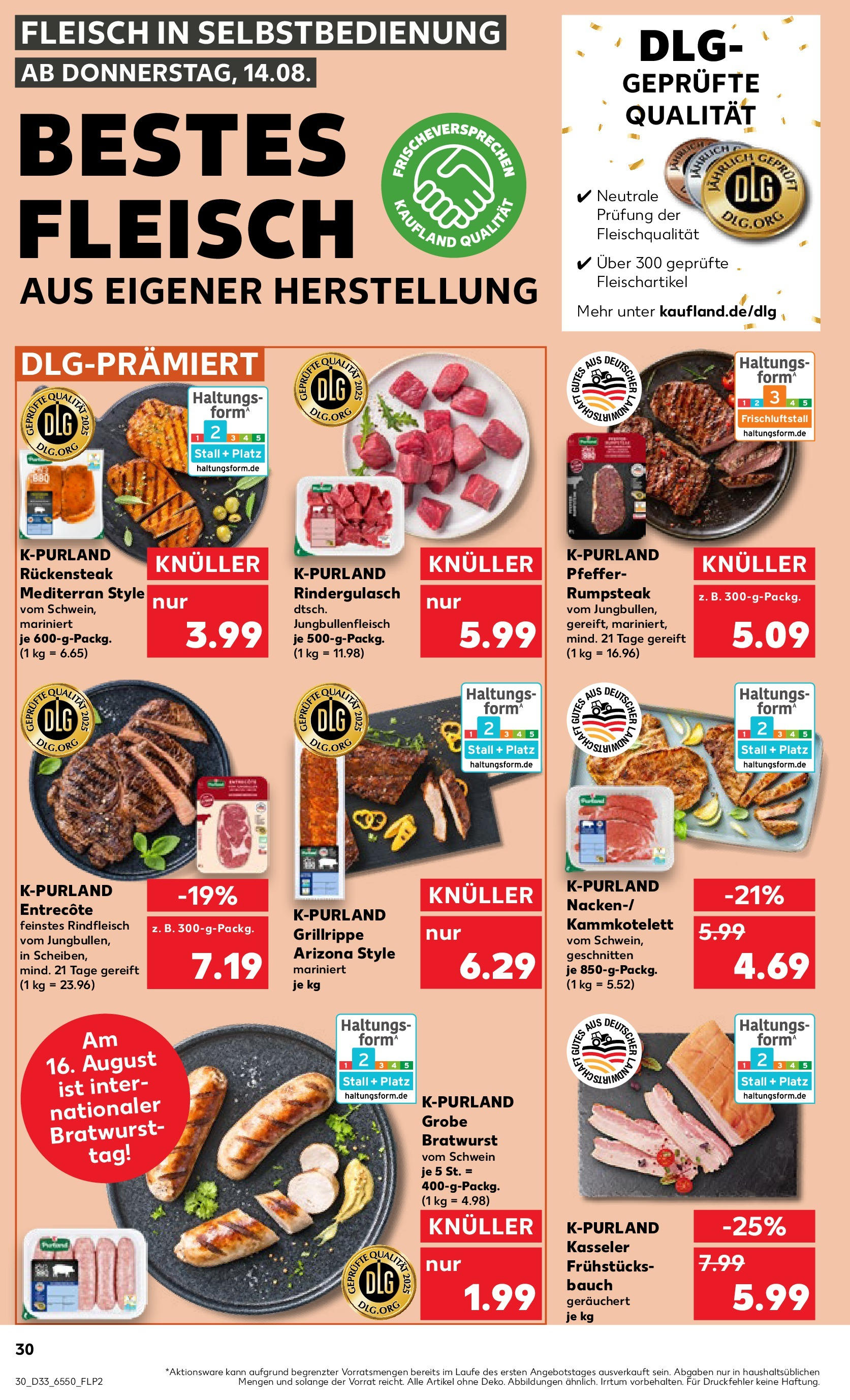 Prospekt Kaufland ab 14.08.2025 » Angebote Online zum Blättern | Seite: 30 | Produkte: Rumpsteak, Rindergulasch, Pfeffer, Rindfleisch