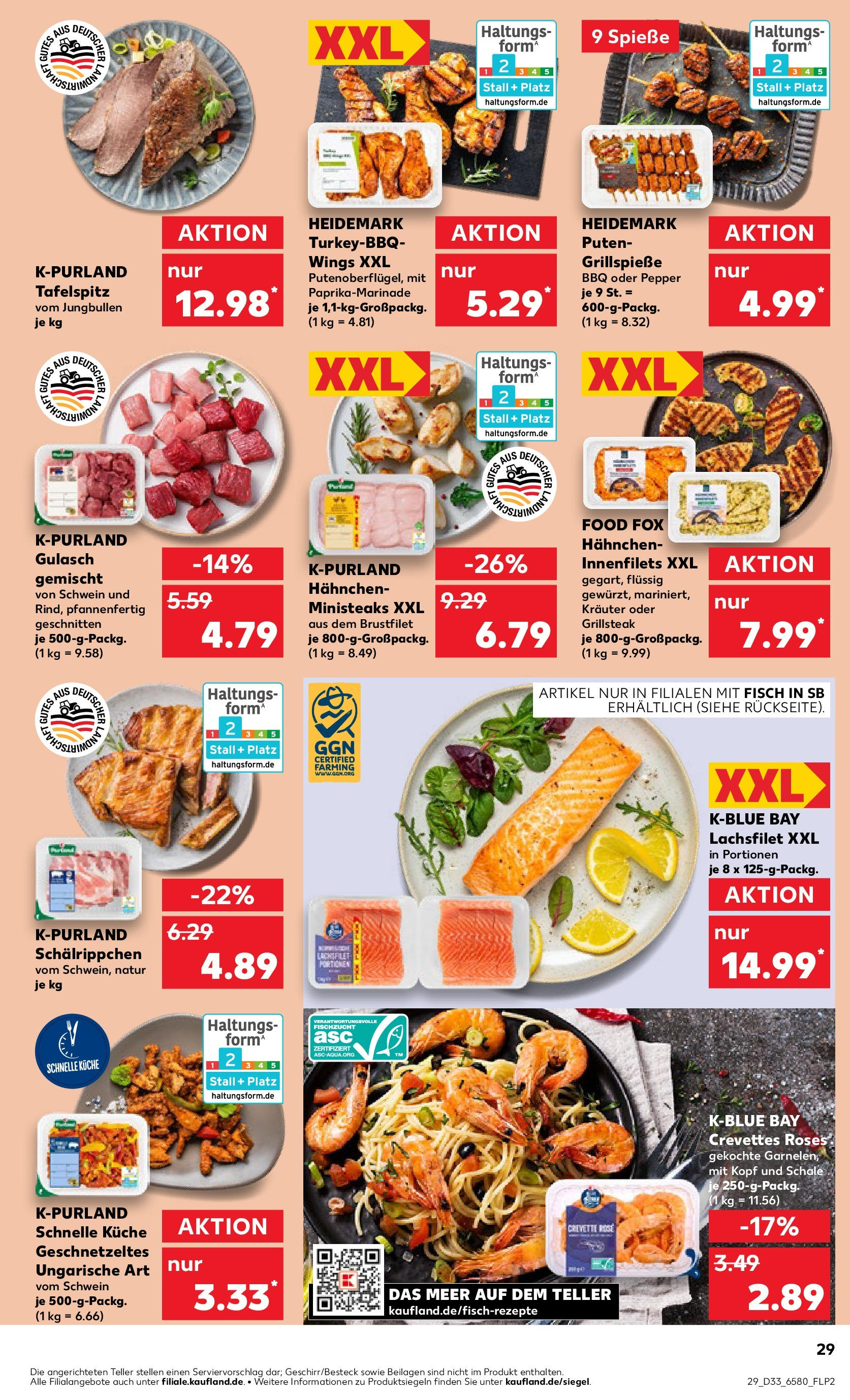 Prospekt Kaufland ab 14.08.2025 » Angebote Online zum Blättern | Seite: 29 | Produkte: Hahnchen, Spieße, Fisch, Gulasch