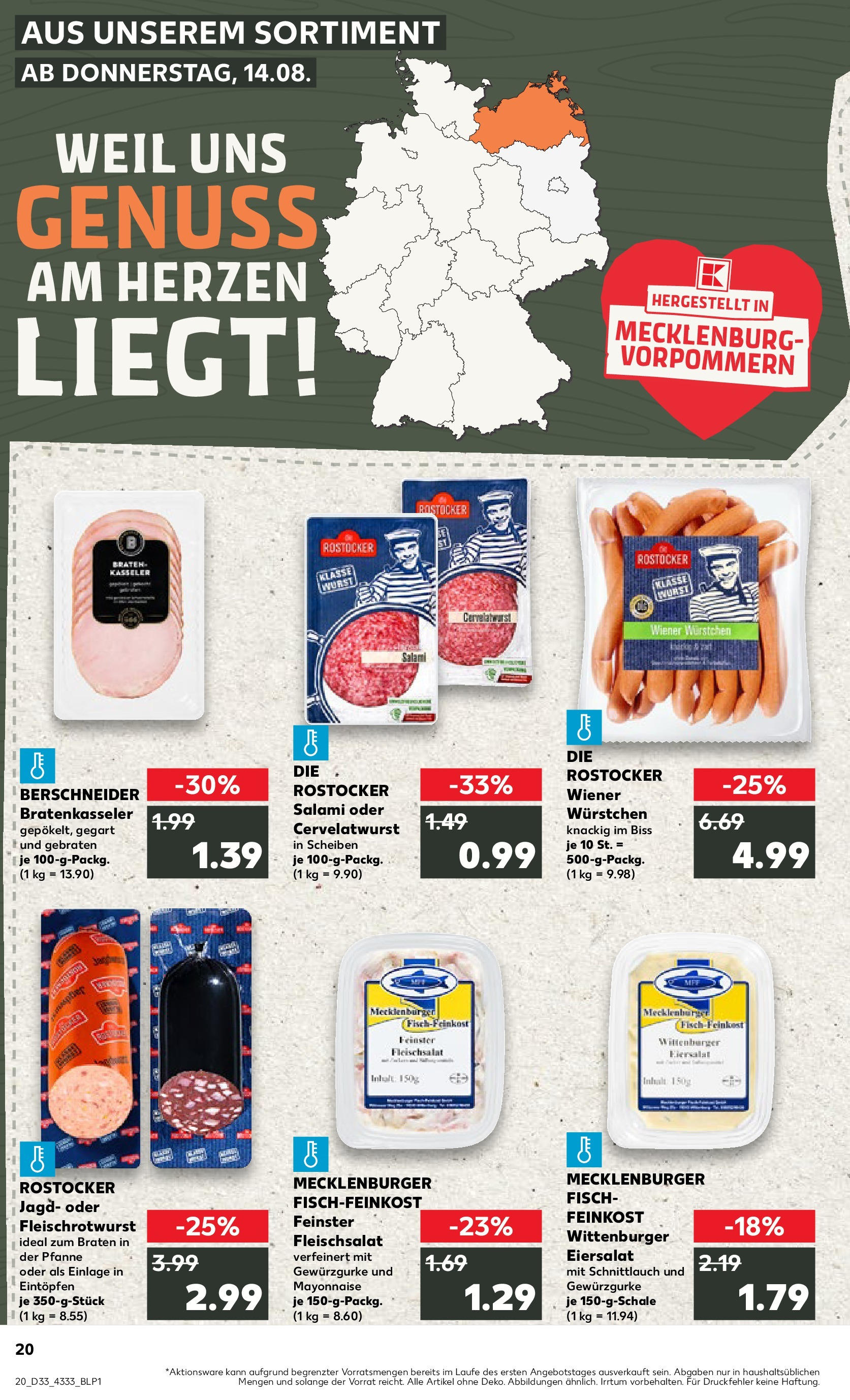 Prospekt Kaufland ab 14.08.2025 » Angebote Online zum Blättern | Seite: 20 | Produkte: Wiener wurstchen, Mayonnaise, Wurst, Salami