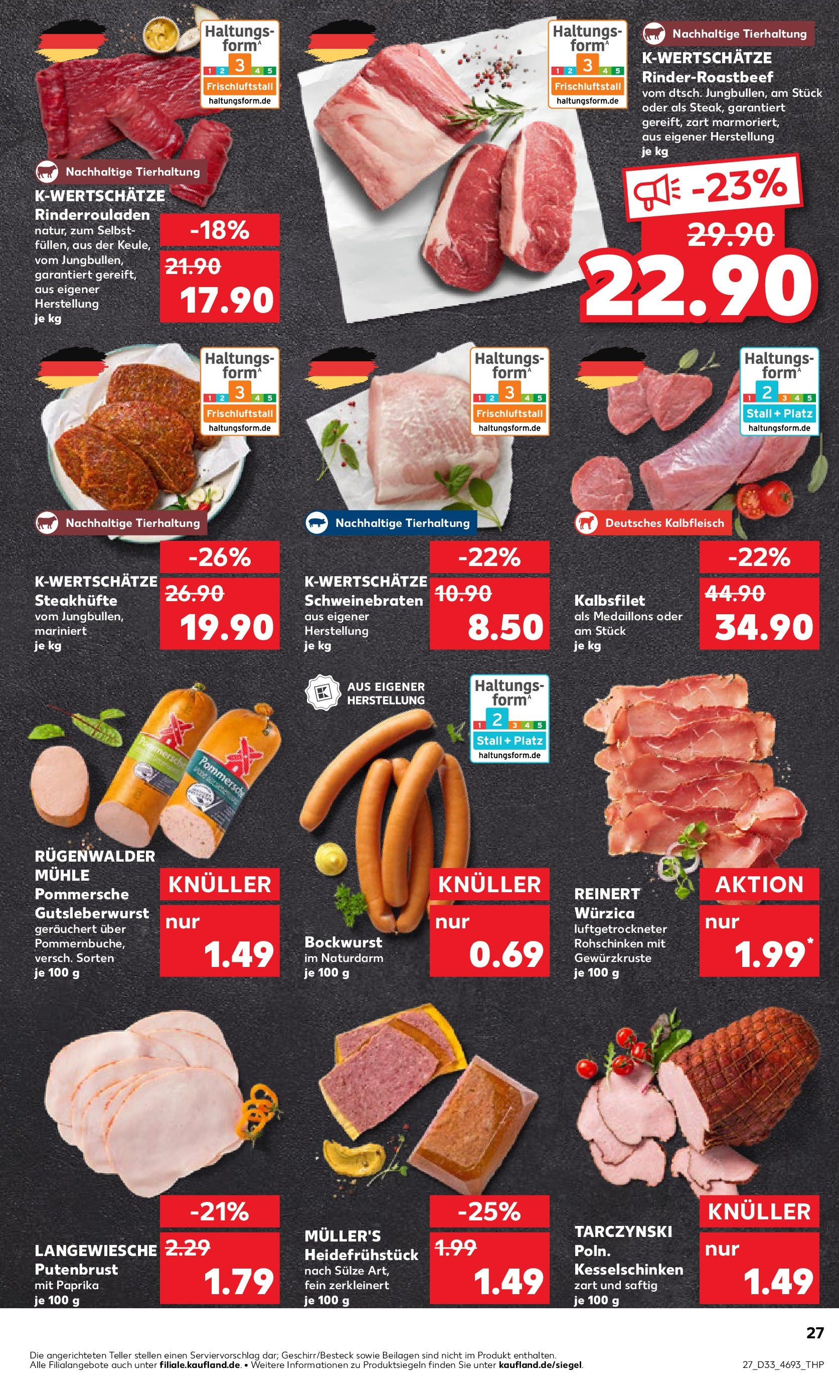 Prospekt Kaufland ab 14.08.2025 » Angebote Online zum Blättern | Seite: 27 | Produkte: Rinderrouladen, Bockwurst, Mühle, Paprika