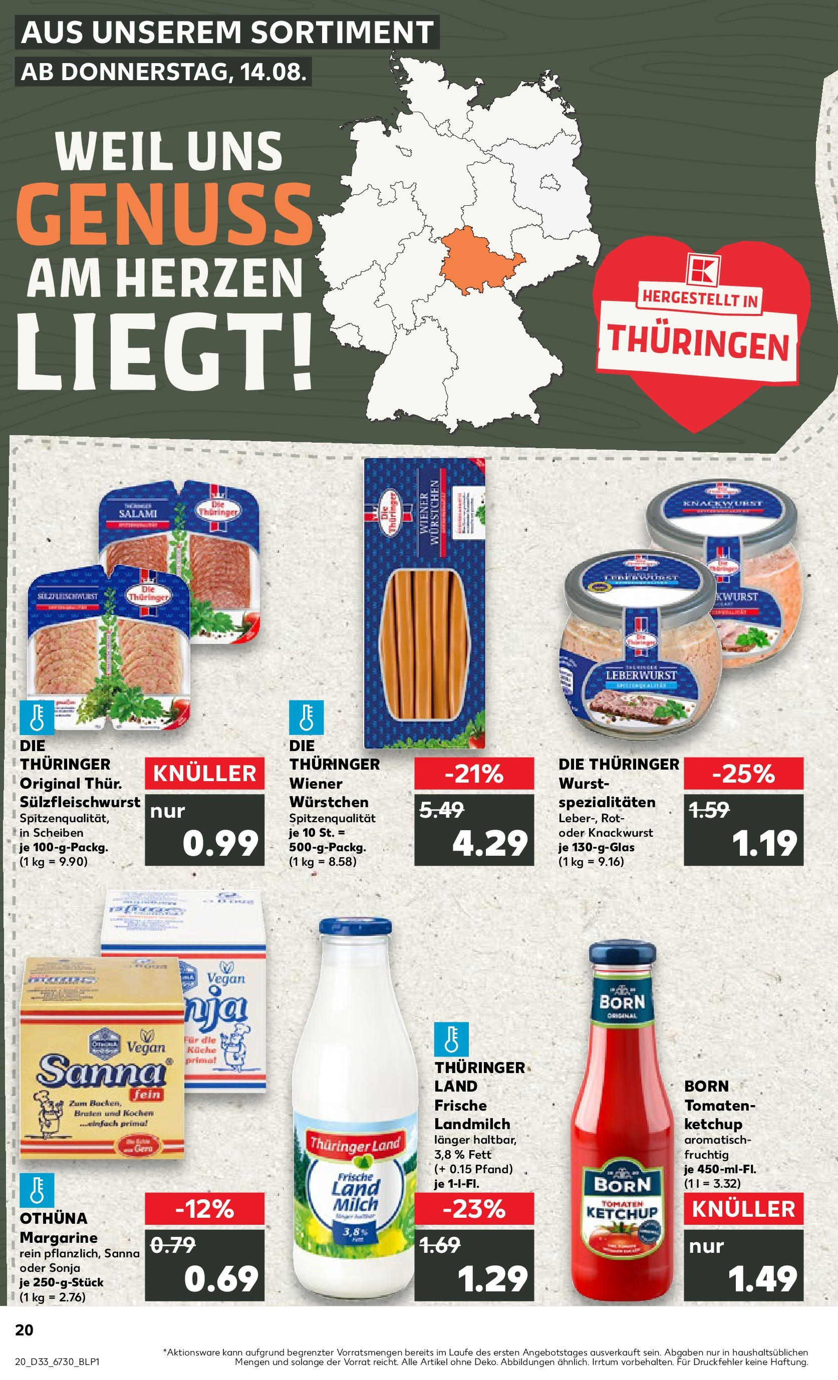 Prospekt Kaufland ab 14.08.2025 » Angebote Online zum Blättern | Seite: 20 | Produkte: Margarine, Wiener wurstchen, Küche, Wurst