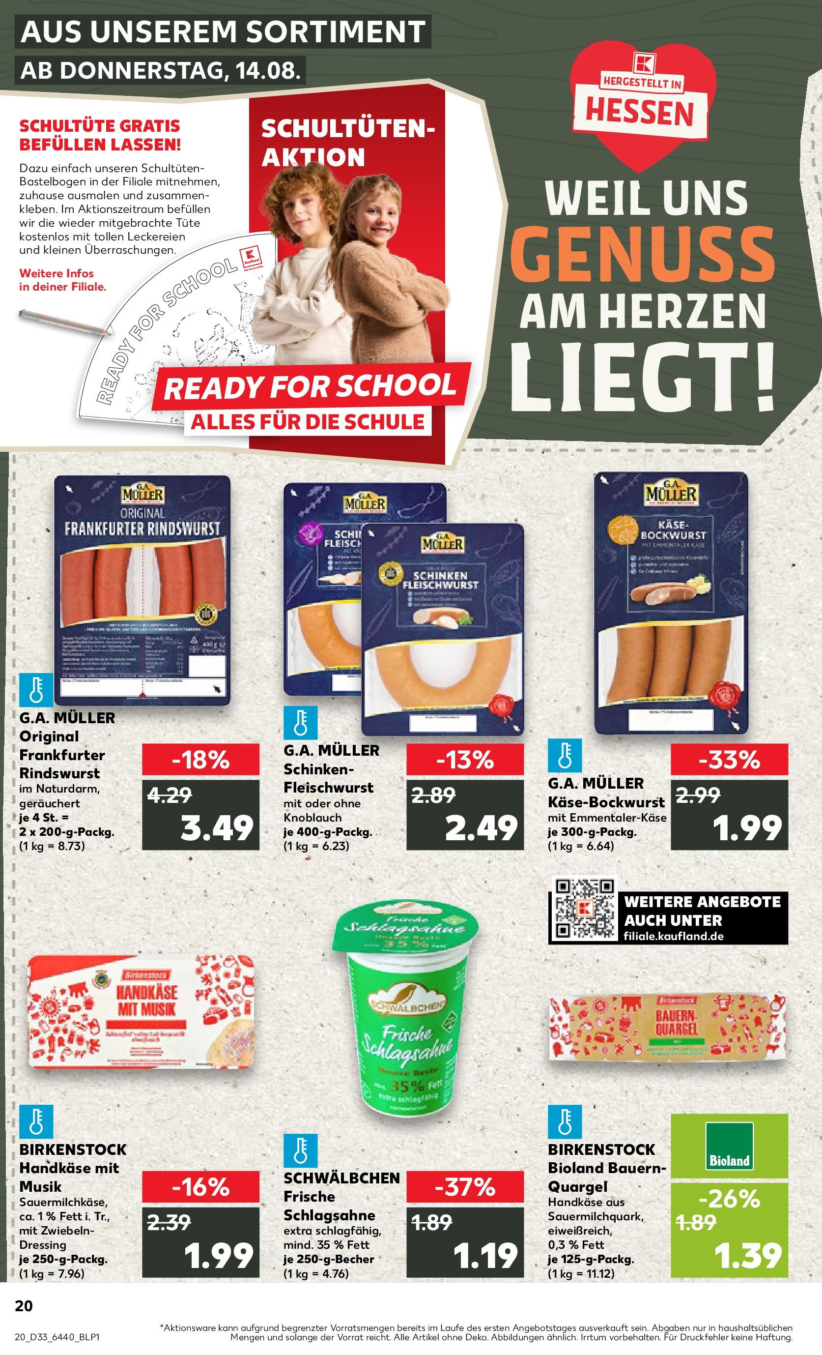 Prospekt Kaufland ab 14.08.2025 » Angebote Online zum Blättern | Seite: 20 | Produkte: Käse, Zwiebeln, Knoblauch, Fleisch
