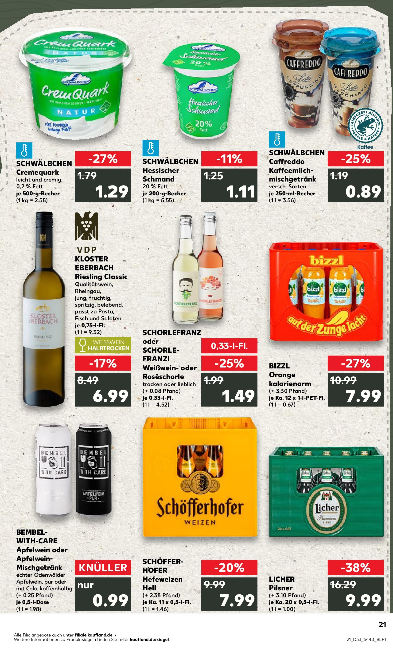 Prospekt Kaufland ab 14.08.2025 » Angebote Online zum Blättern | Seite: 21 | Produkte: Quark, Weißwein, Apple, Fisch