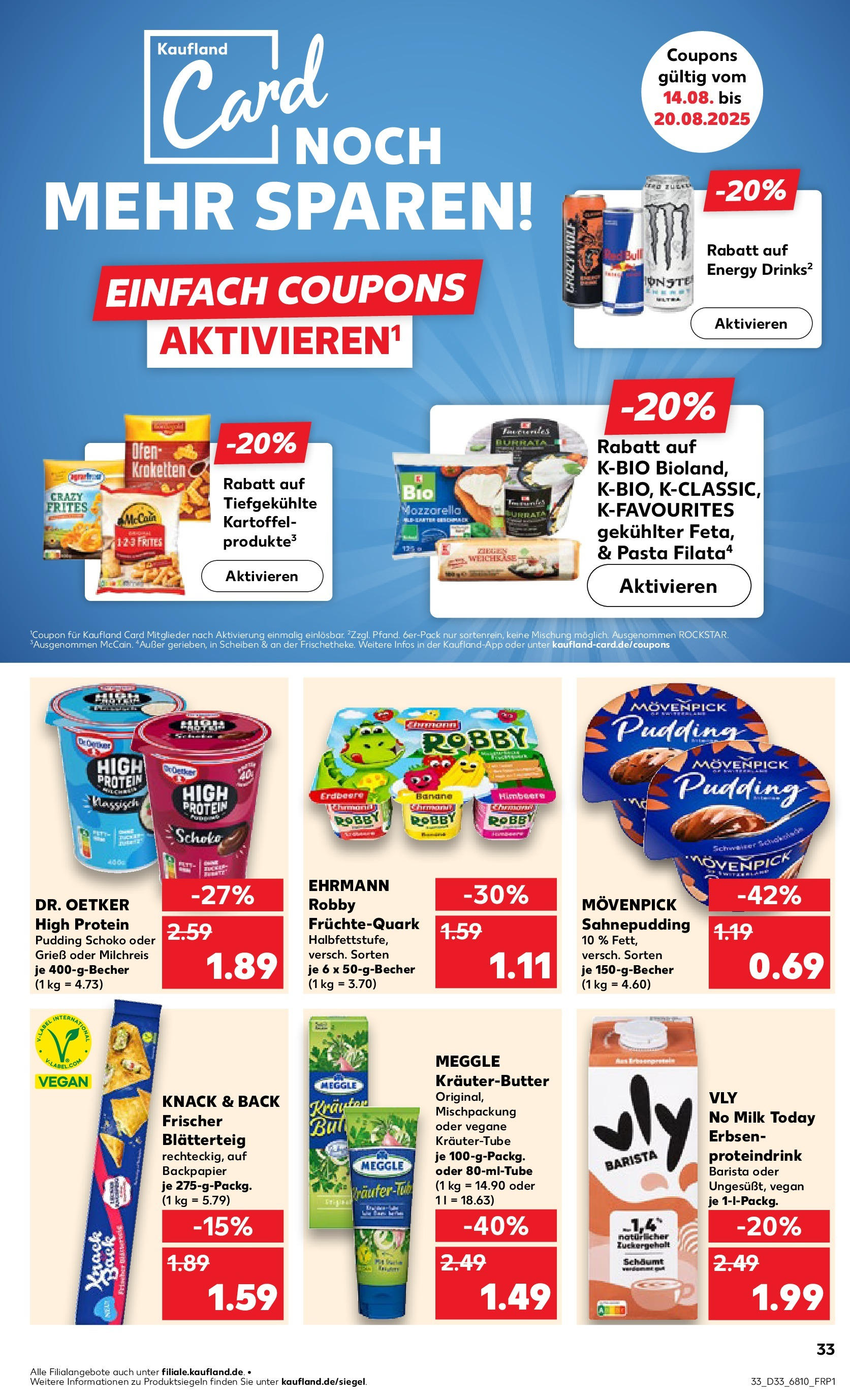 Prospekt Kaufland ab 14.08.2025 » Angebote Online zum Blättern | Seite: 33 | Produkte: Quark, Mozzarella, Kräuterbutter, Himbeere