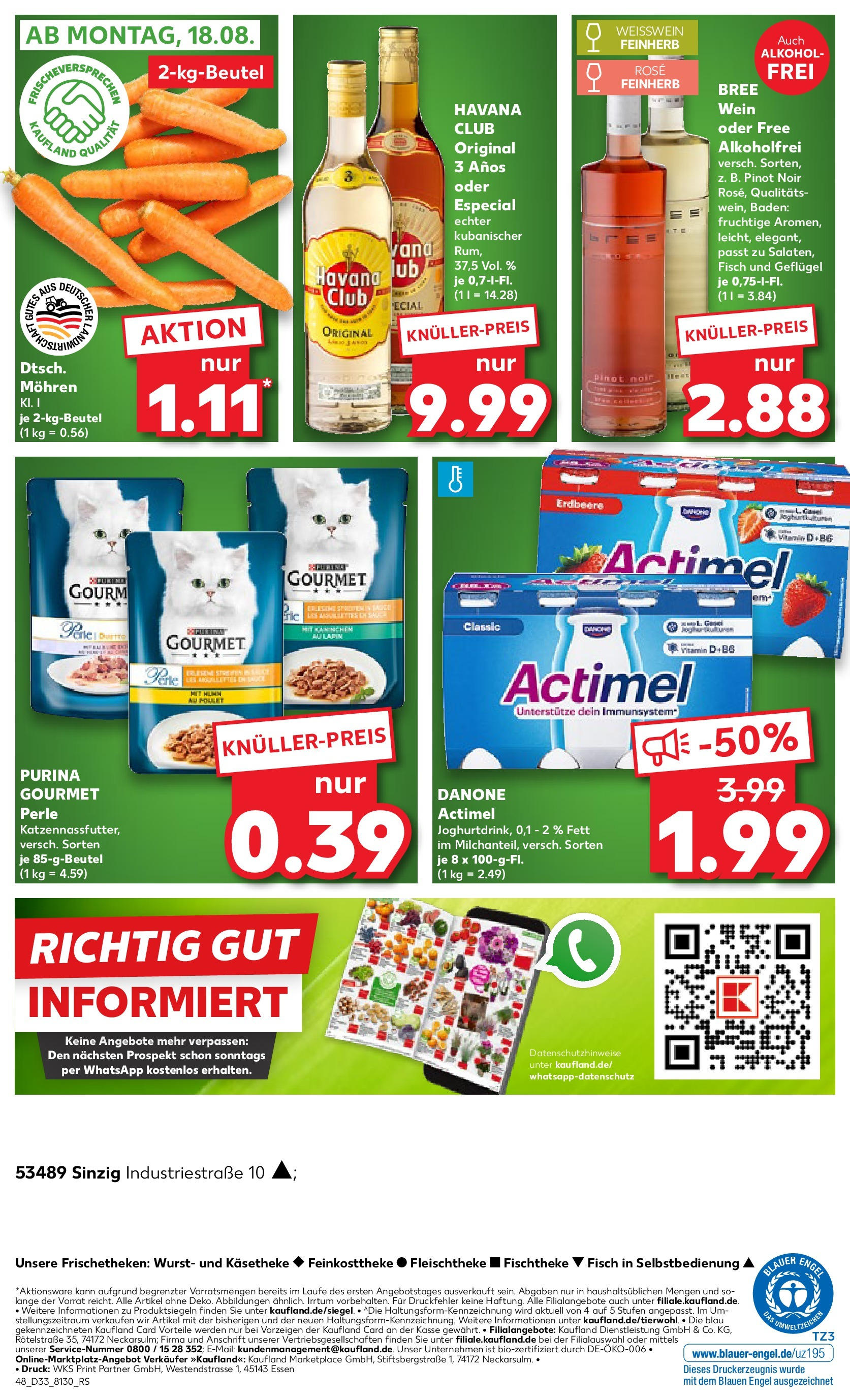 Prospekt Kaufland ab 14.08.2025 » Angebote Online zum Blättern | Seite: 48 | Produkte: Actimel, Weißwein, Rum, Wurst