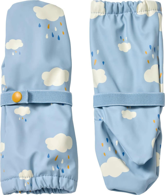 PUSBLU Regenhandschuhe mit Futter & Wolken-Muster, blau, Gr. 3