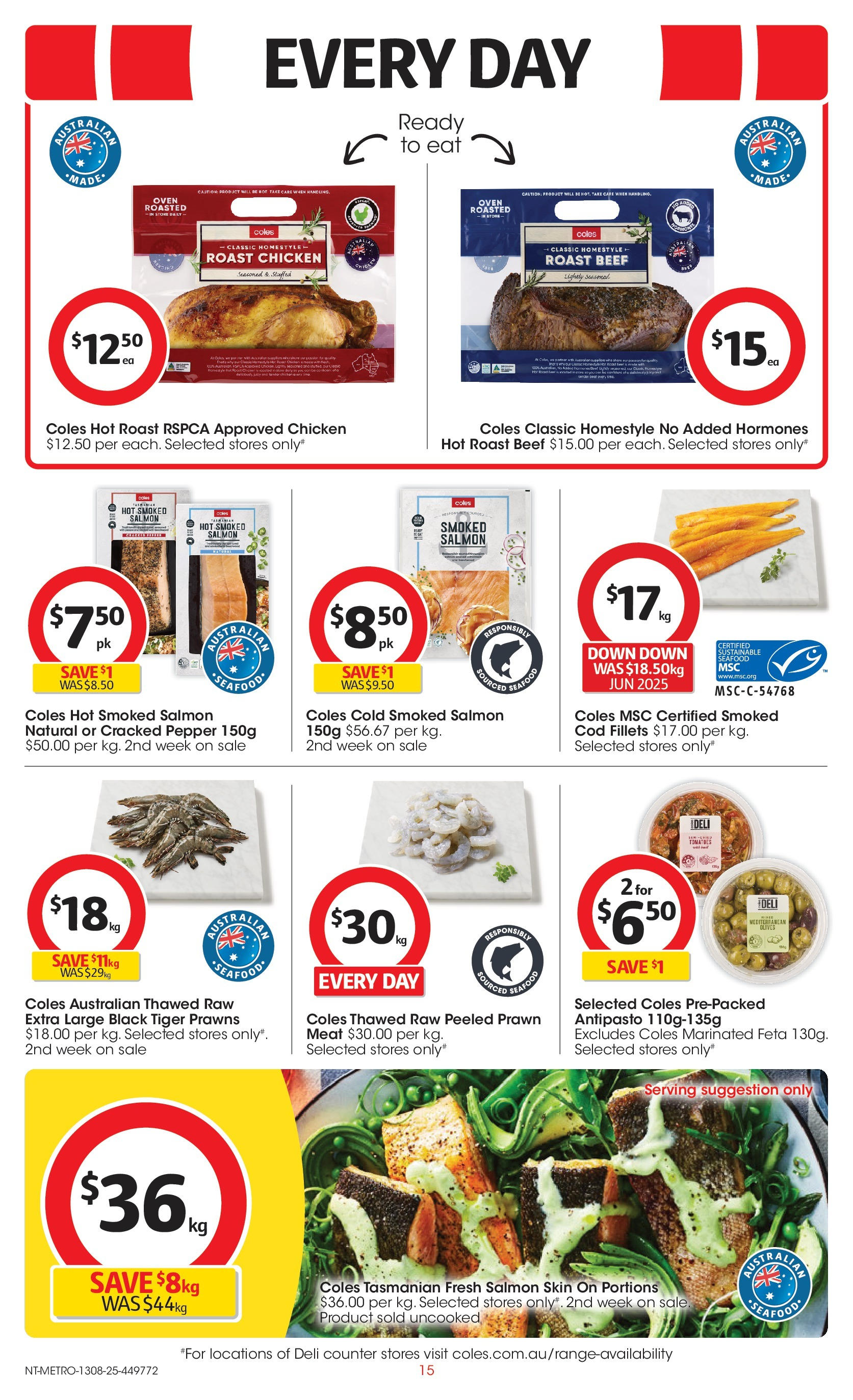 ﻿﻿Coles catalogue valid from 13/08/2025 > Online Australia | Page: 15 | Products: Prawns, Salmon, Sustainable, Pepper
