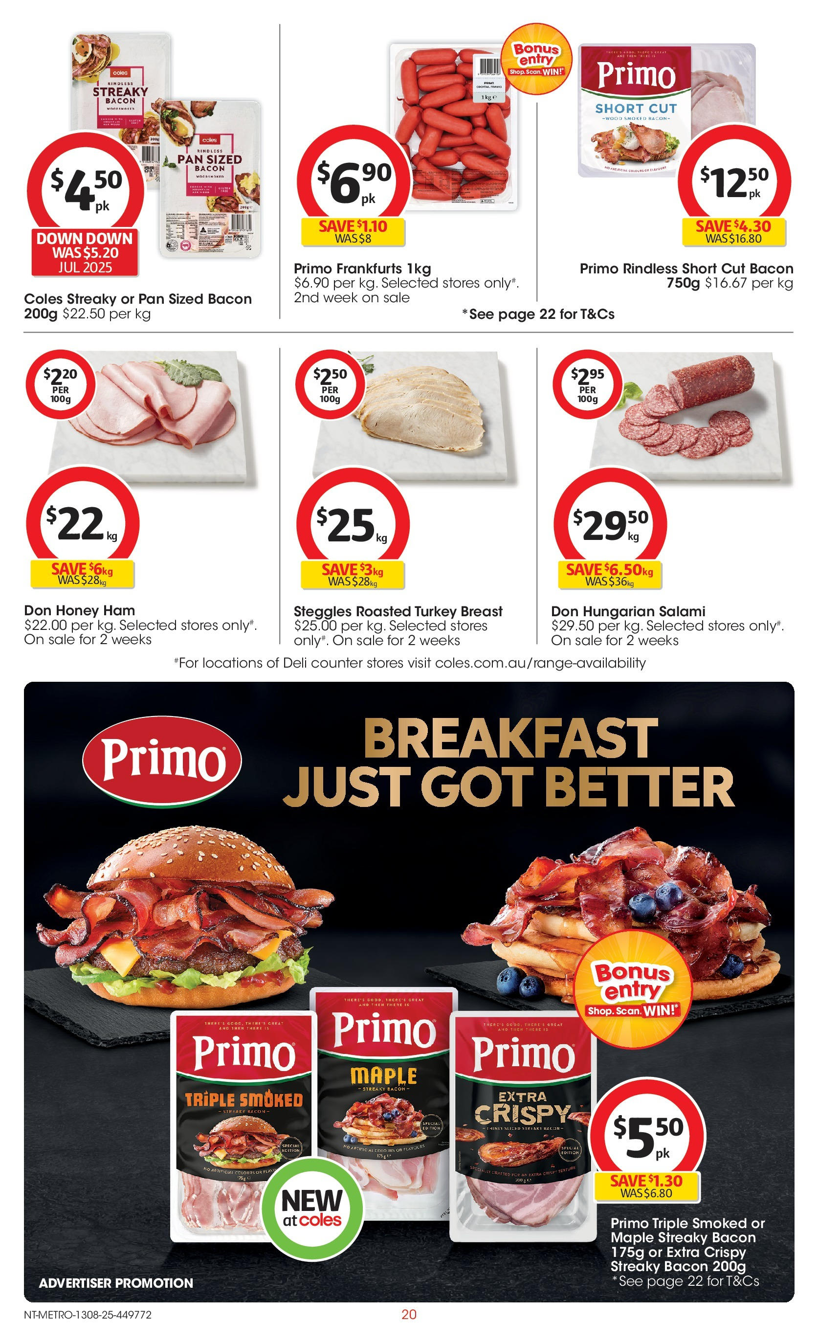 ﻿﻿Coles catalogue valid from 13/08/2025 > Online Australia | Page: 20 | Products: Bacon, Salami, Honey, Turkey