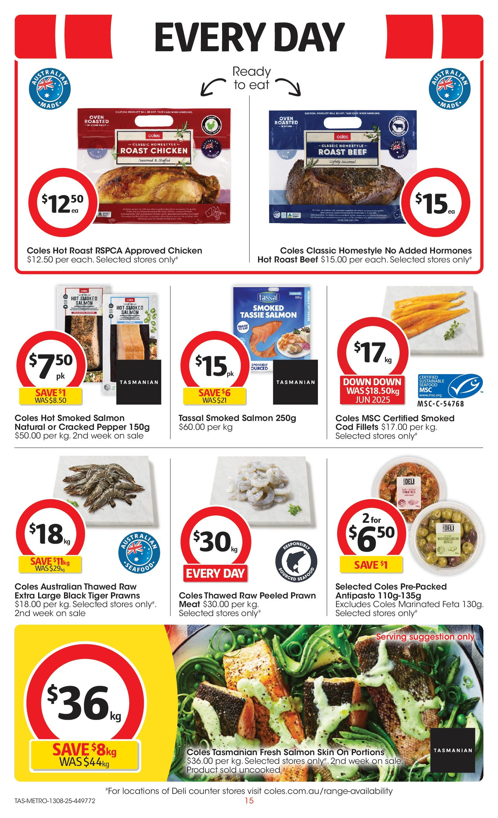 ﻿﻿Coles catalogue valid from 13/08/2025 > Online Australia | Page: 15 | Products: Beef, Prawns, Sustainable, Seafood