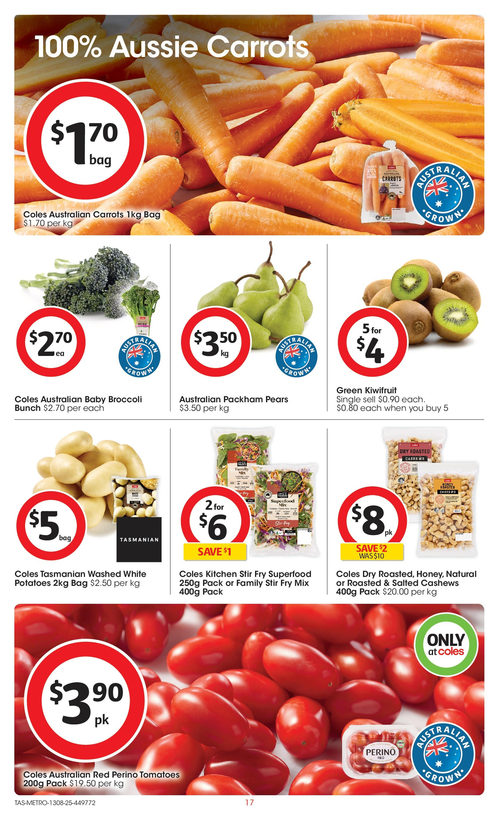 ﻿﻿Coles catalogue valid from 13/08/2025 > Online Australia | Page: 17 | Products: Kiwifruit, Carrots, Potatoes, Bag