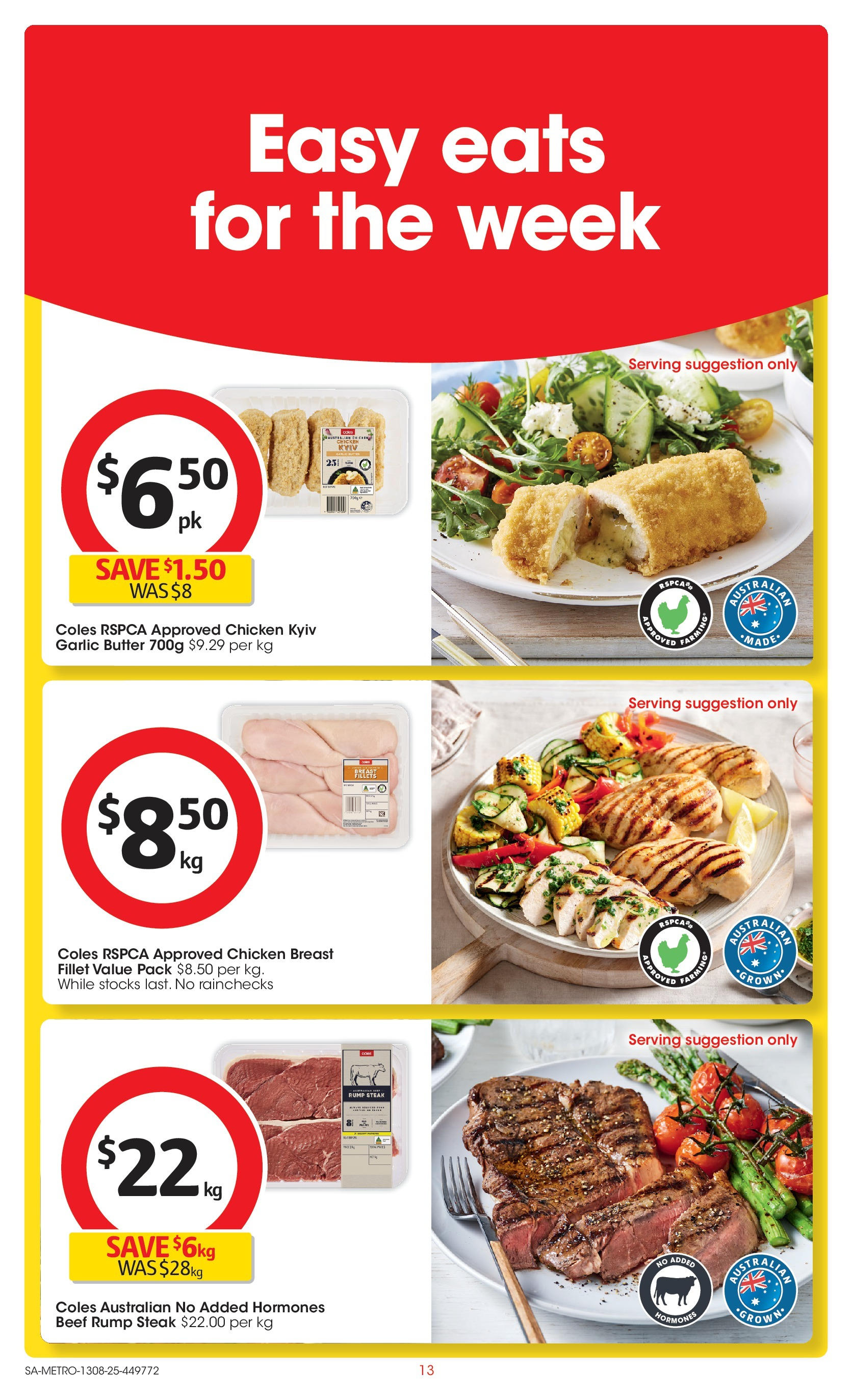 ﻿﻿Coles catalogue valid from 13/08/2025 > Online Australia | Page: 13 | Products: Butter, Chicken, Beef, Steak