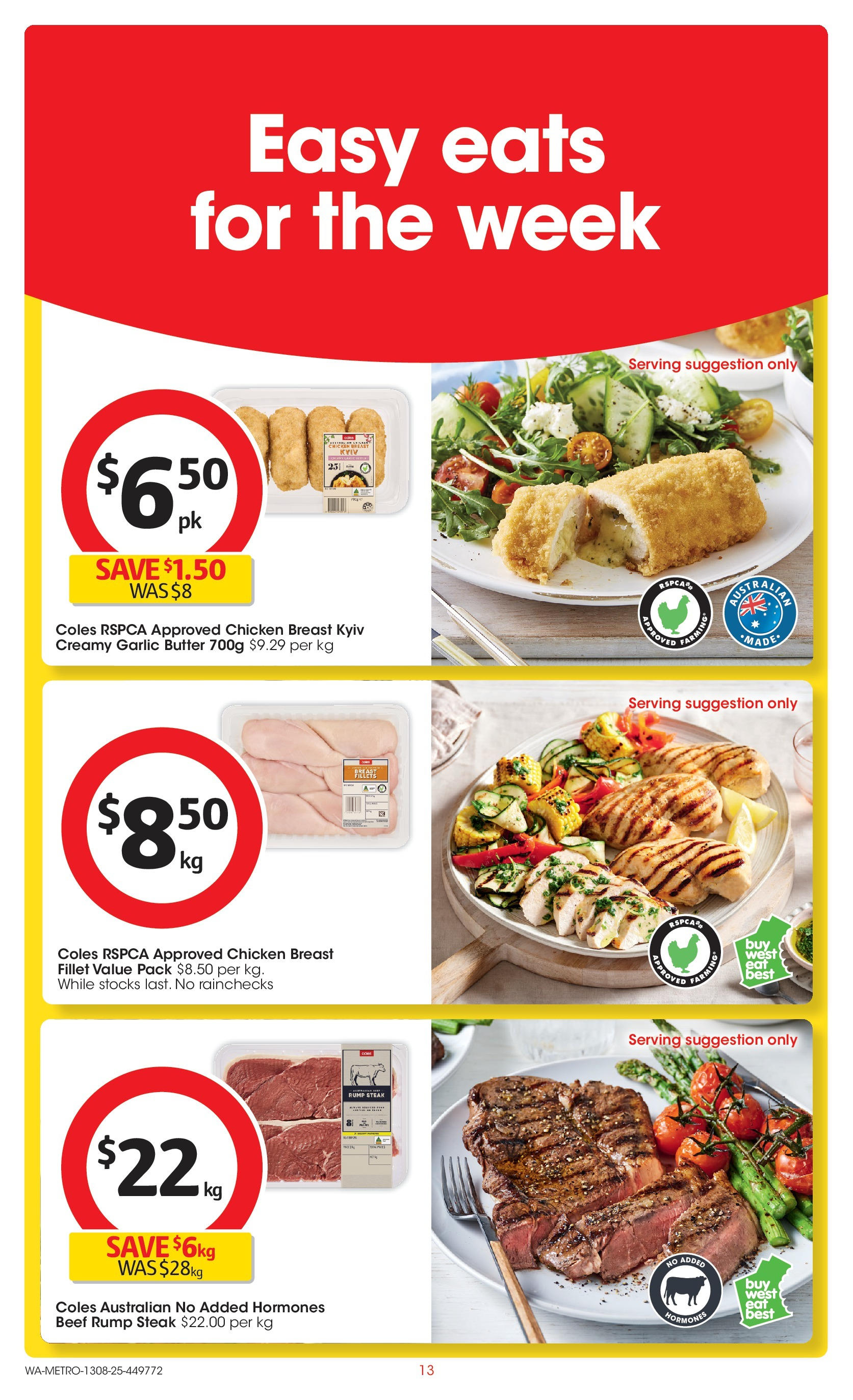 ﻿﻿Coles catalogue valid from 13/08/2025 > Online Australia | Page: 13 | Products: Chicken, Beef, Steak, Garlic