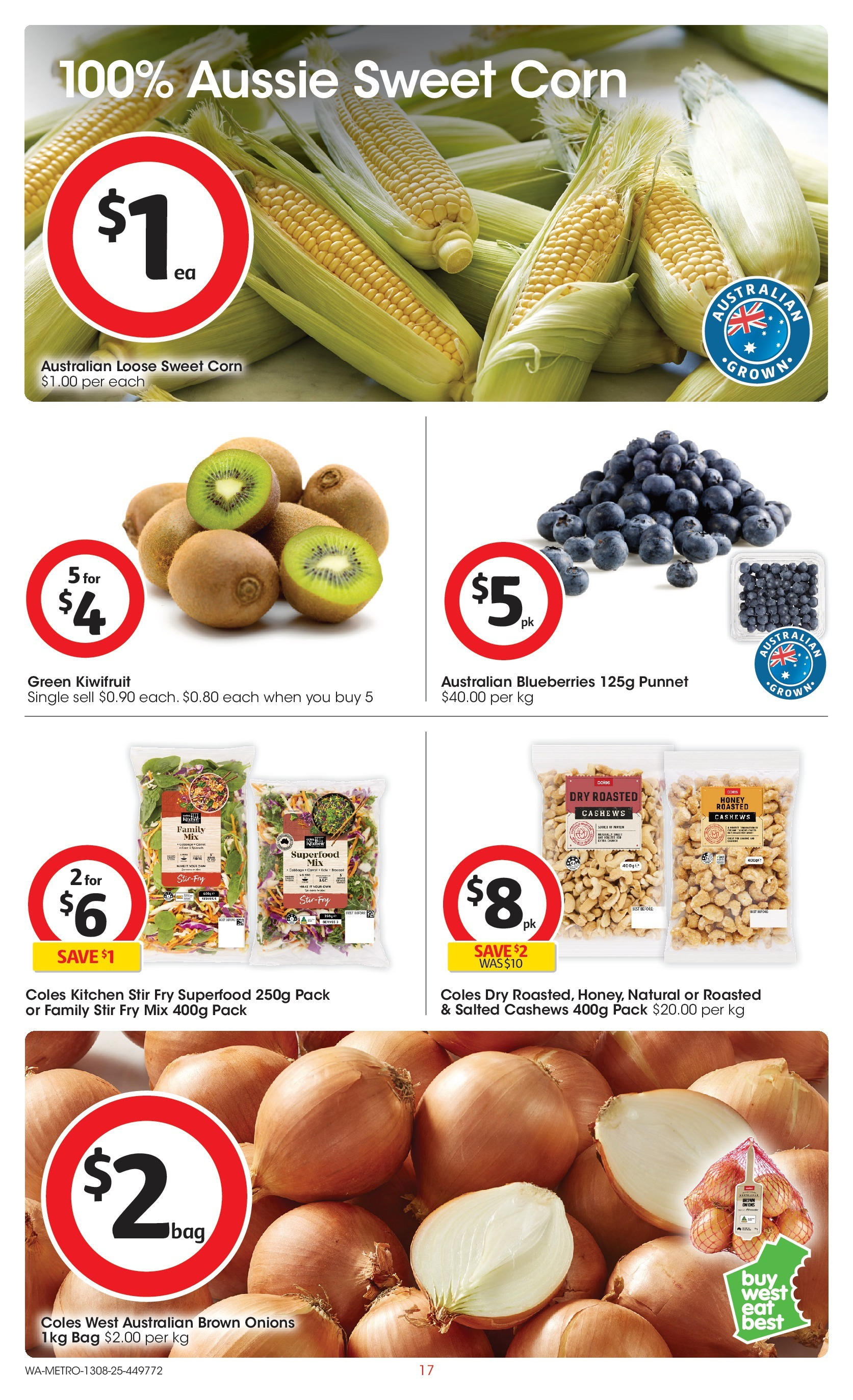 ﻿﻿Coles catalogue valid from 13/08/2025 > Online Australia | Page: 17 | Products: Kiwifruit, Onions, Blueberries, Bag