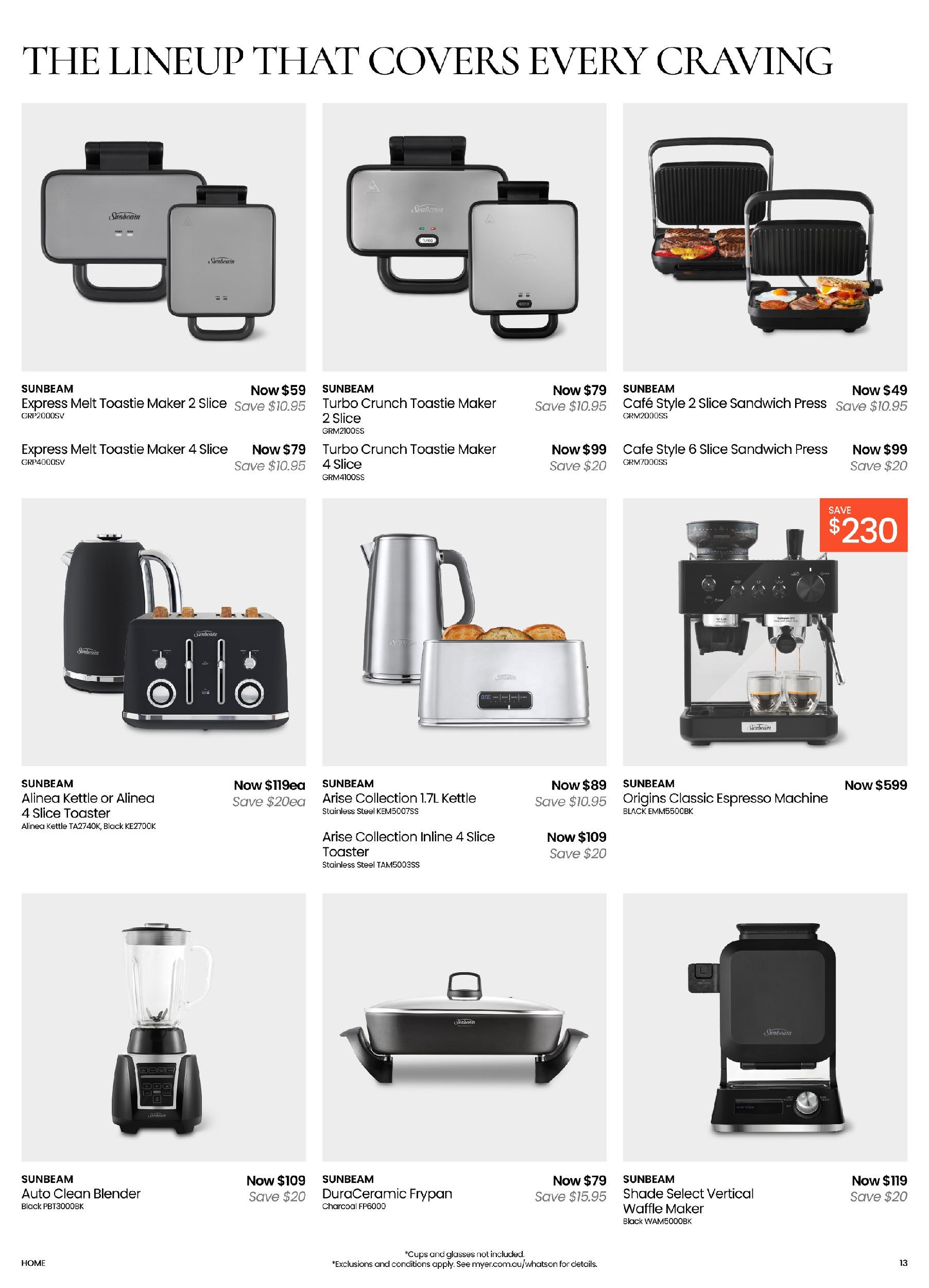 Myer Catalogue Make Space for Spring Kitchen & Dining Home Essentials - 11/08/2025 > weekly / monthly specials | Page: 13 | Products: Blender, Kettle, Espresso machine, Toaster