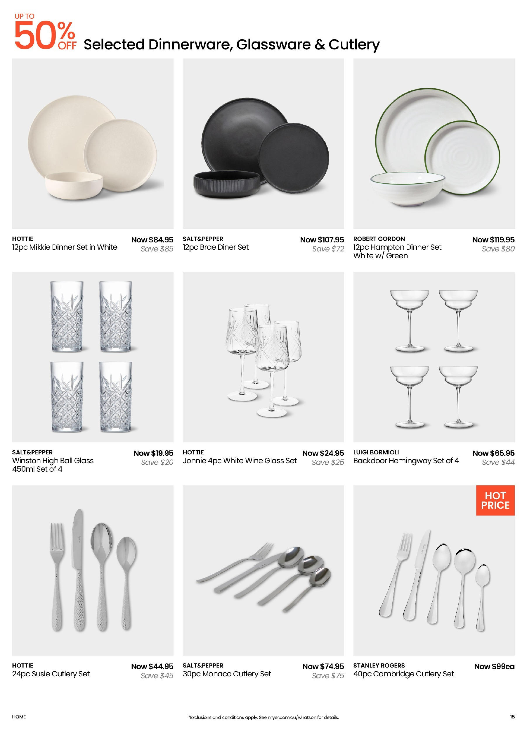 Myer Catalogue Make Space for Spring Kitchen & Dining Home Essentials - 11/08/2025 > weekly / monthly specials | Page: 15 | Products: Cutlery, Dinner set, Glassware, Wine