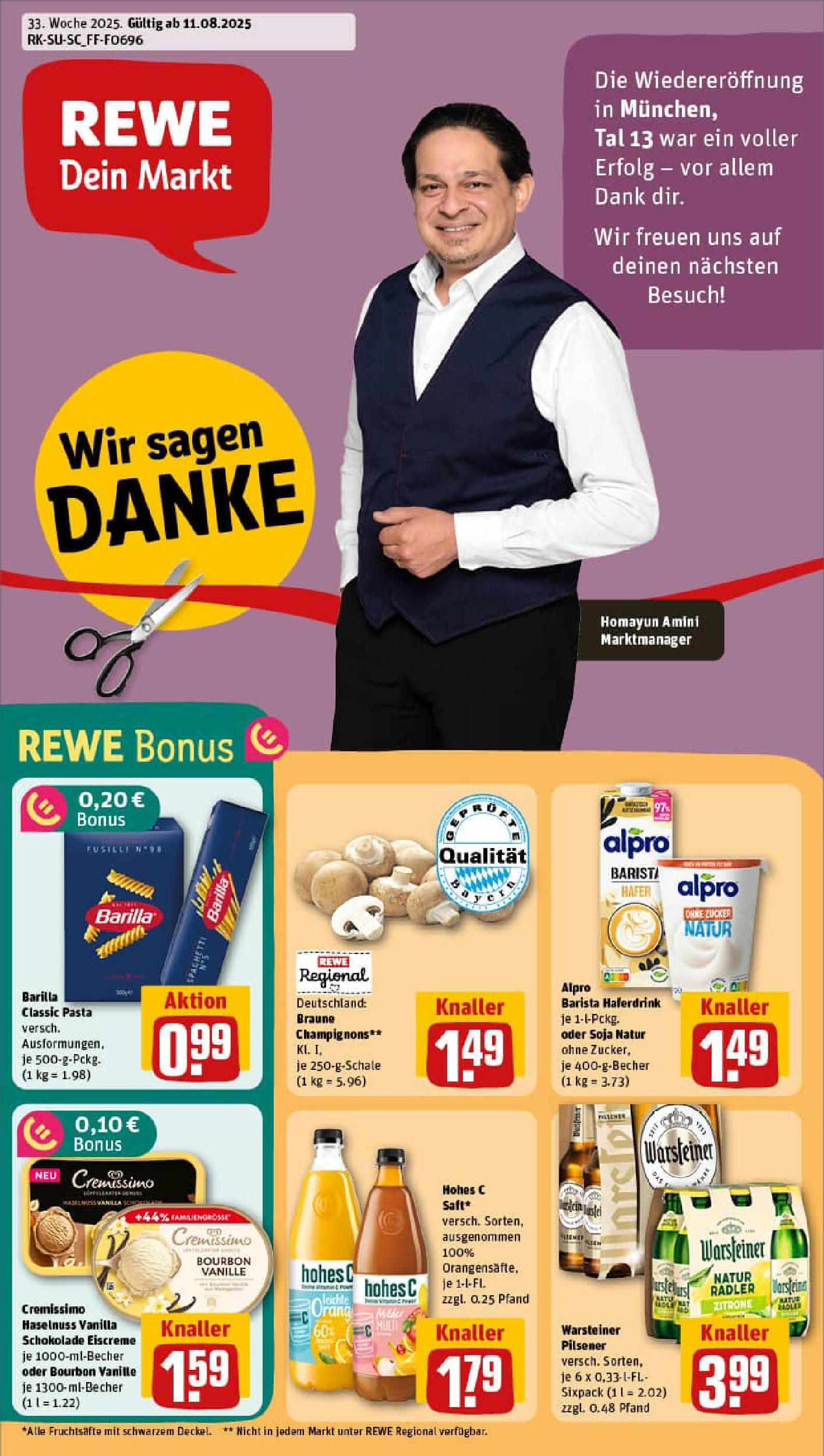 REWE Prospekt ab 11.08.2025 zum Blättern » Angebote | Seite: 1 | Produkte: Cremissimo, Radler, Zucker, Pasta REWE Prospekt ab 11.08.2025 zum Blättern » Angebote | Seite: 1 | Produkte: Cremissimo, Radler, Zucker, Pasta