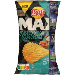 Lays Kartoffelchips geriffelt mit geröstetem Zwiebel- und Sauerrahmgeschmack