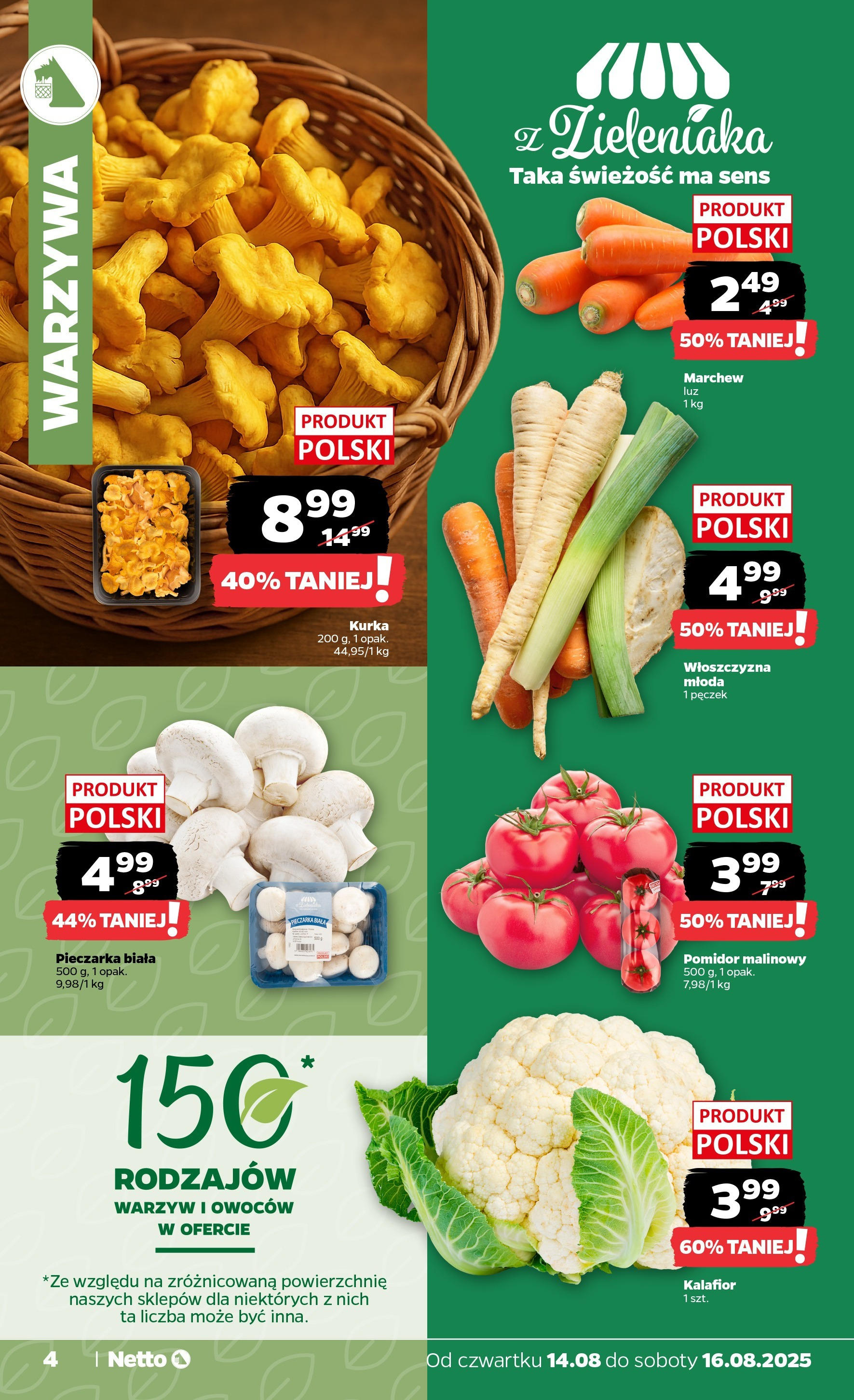 Netto gazetka od 14.08.2025 - Aktualne promocje | Strona: 4 | Produkty: Pomidor malinowy, Kalafior, Warzywa