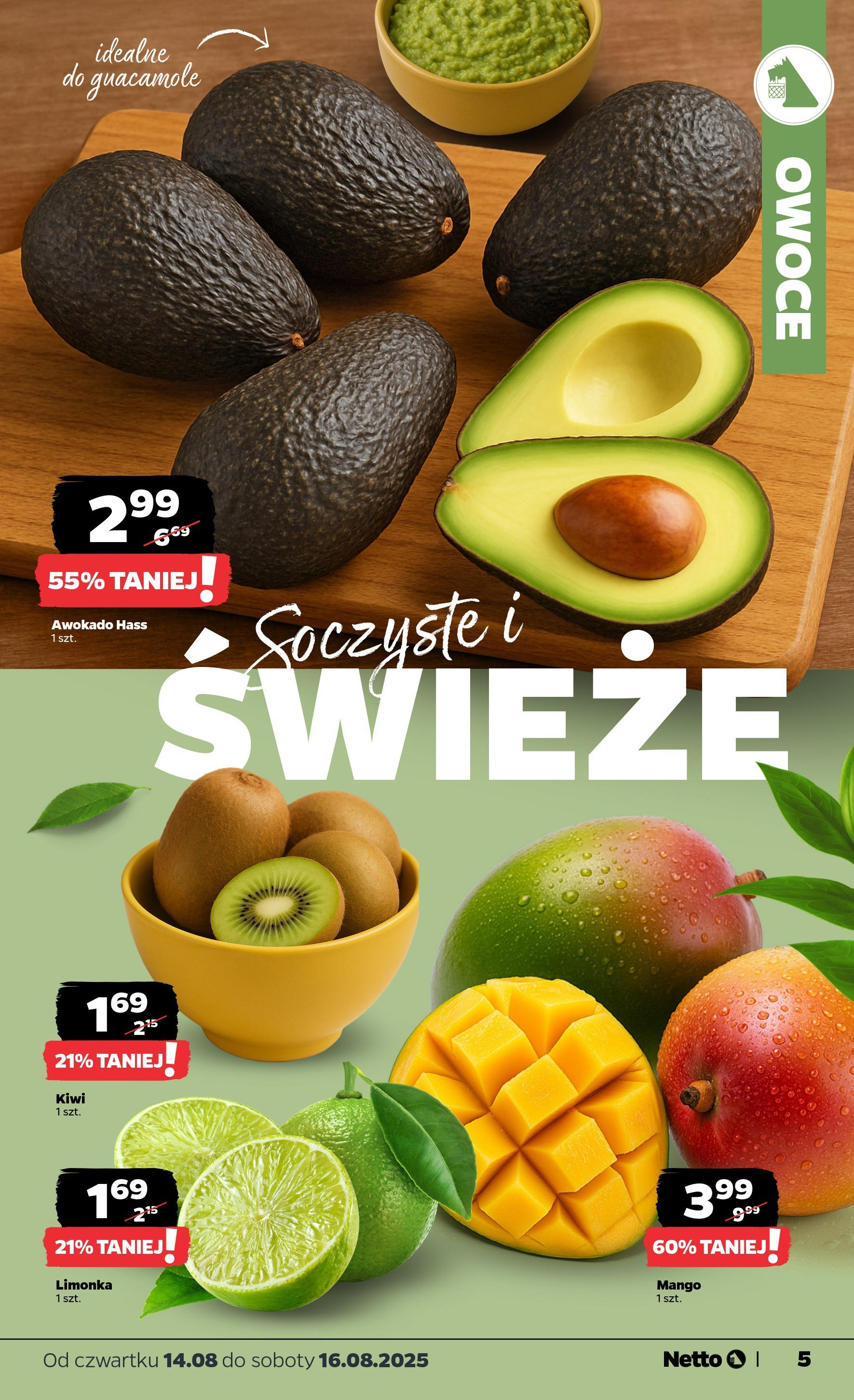 Netto gazetka od 14.08.2025 - Aktualne promocje | Strona: 5 | Produkty: Limonka, Kiwi, Awokado, Owoce