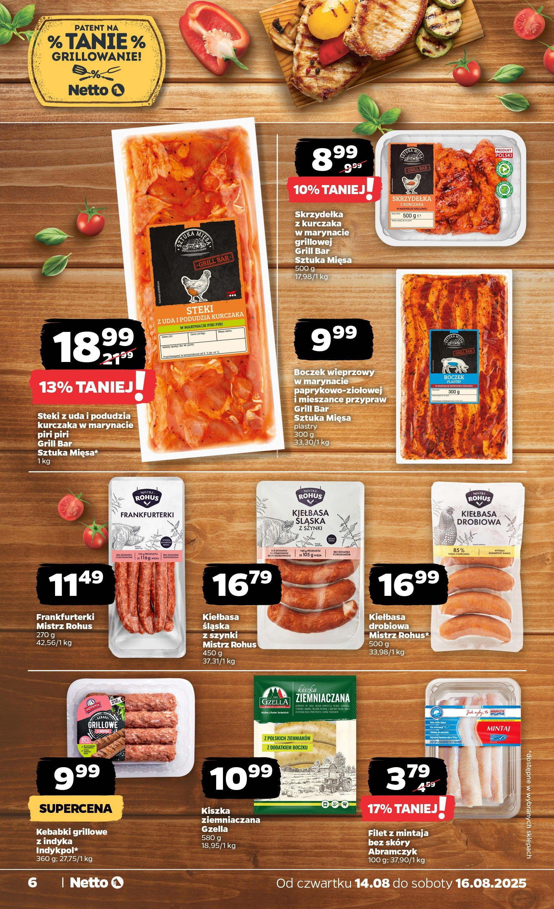 Netto gazetka od 14.08.2025 - Aktualne promocje | Strona: 6 | Produkty: Kiełbasa, Skrzydełka z kurczaka, Grill, Boczek
