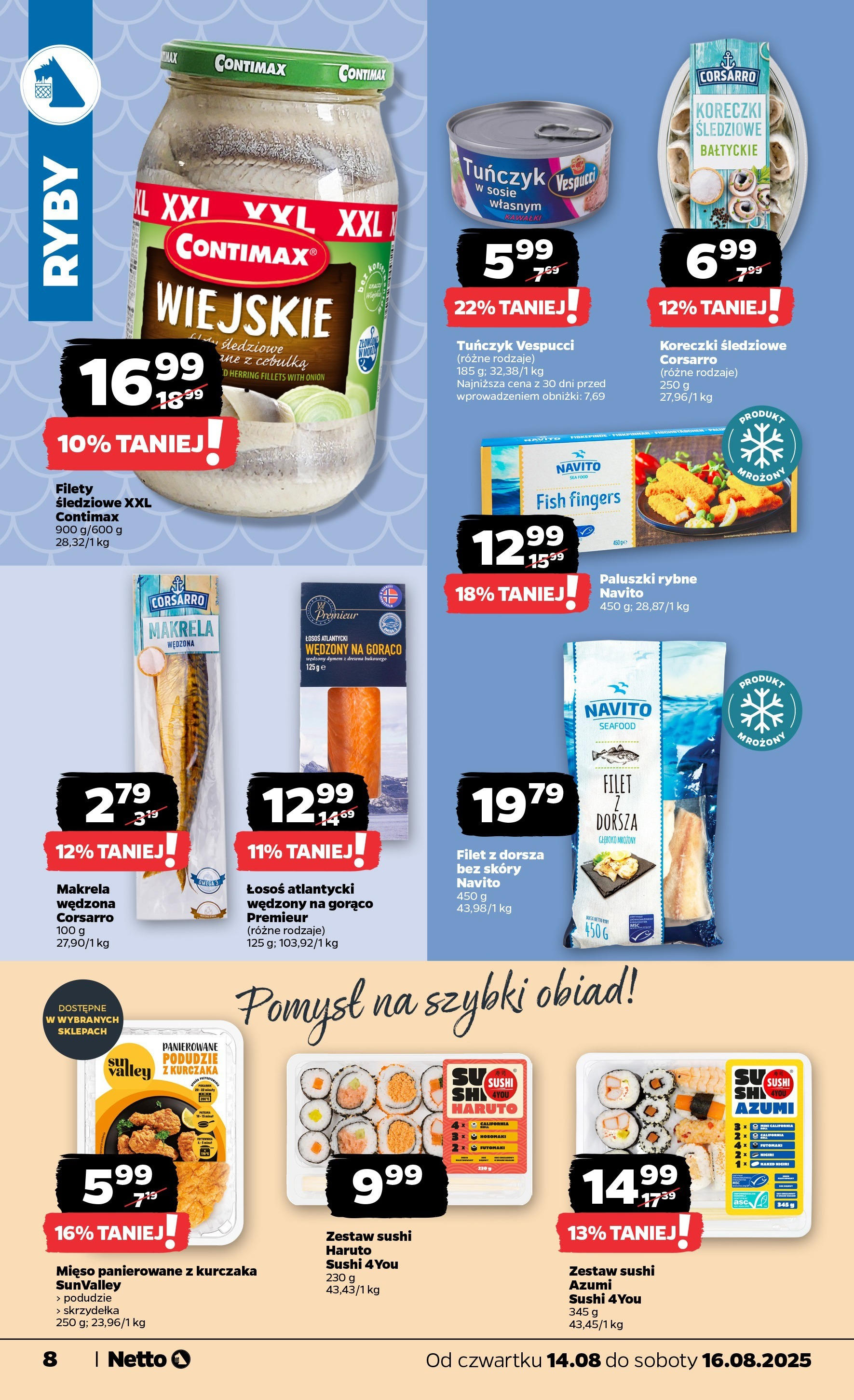 Netto gazetka od 14.08.2025 - Aktualne promocje | Strona: 8 | Produkty: Łosoś atlantycki, Mięso, Podudzie z kurczaka, Ryby